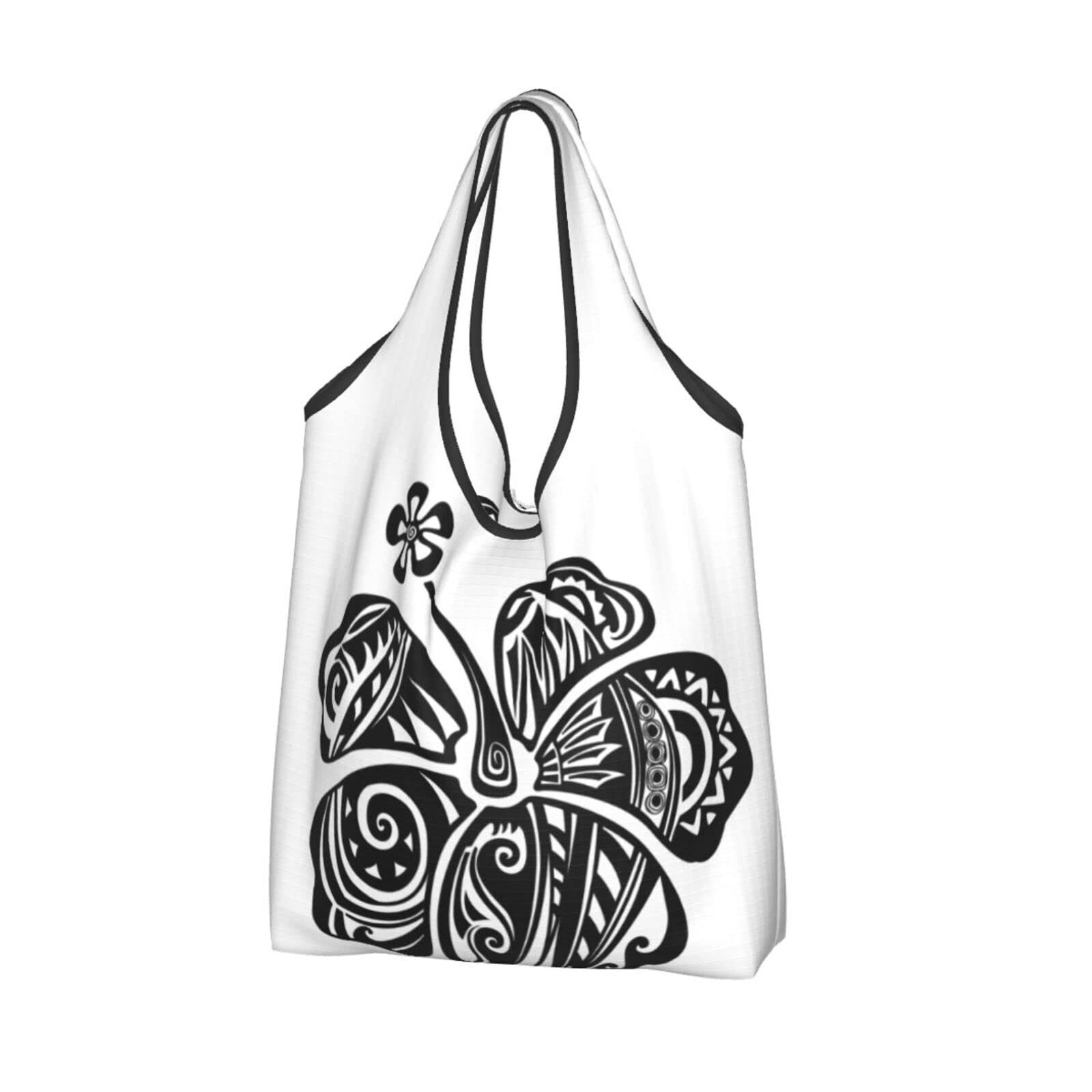 **Eco-Friendly Reusable Shopping Bags - Large Waterproof Foldable Tote for Groceries & Shopping | Hibiscus Black & White Design | Perfect for Supermarkets, Farmers Markets & Travel**