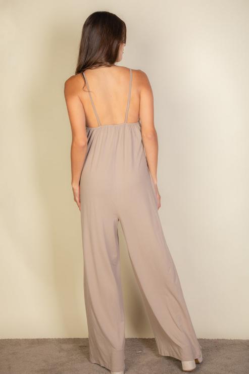 Women's Solid Color Spaghetti Strap Wide Leg Jumpsuit - Casual Summer Outfit for Beach, Travel & Date Night