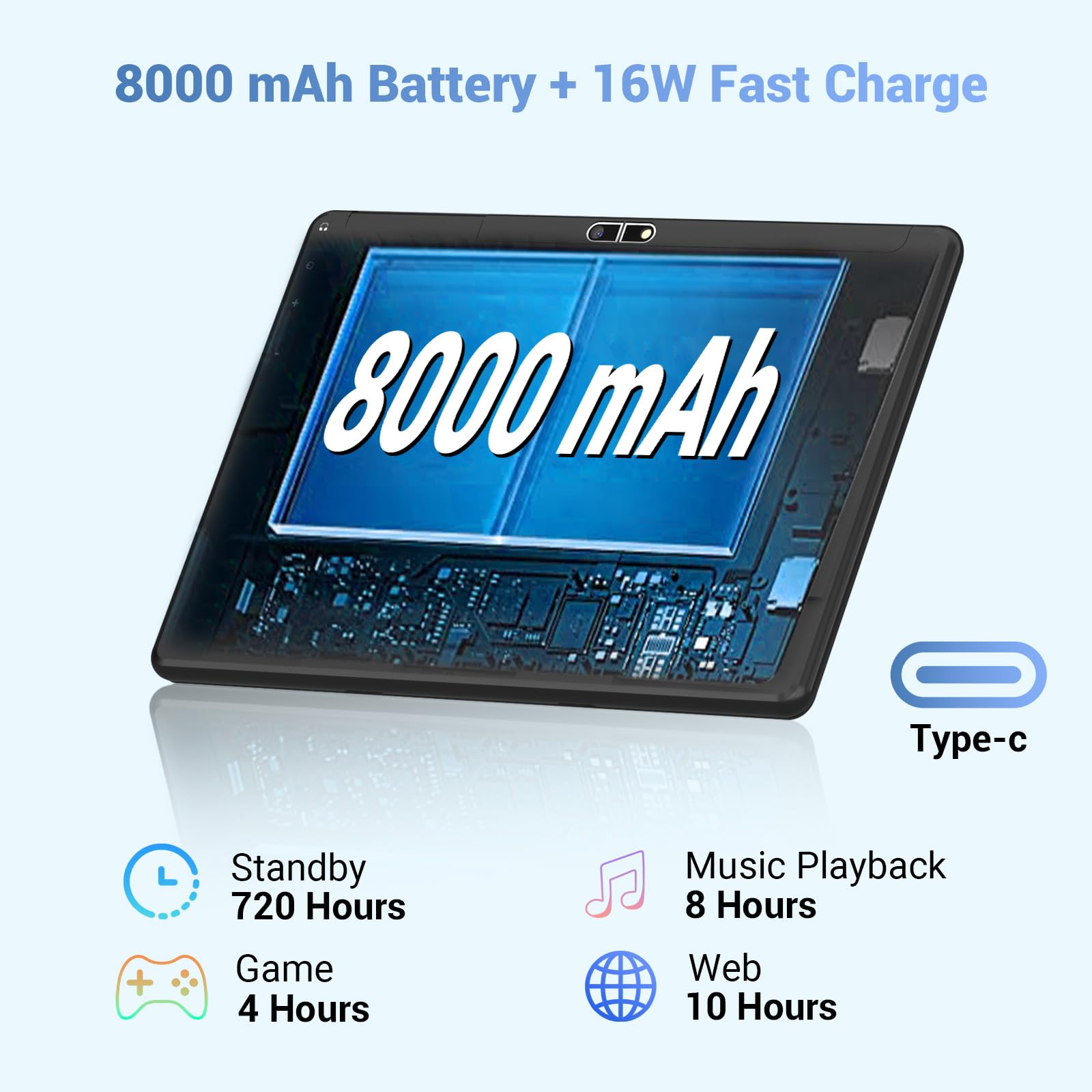 FASTWD 10 Inch Android 14 Tablet (2025 Model) - 5G WiFi, 36GB RAM + 128GB ROM, 8000mAh Battery, Face ID, 2-in-1 Tablet with Keyboard - Black | Perfect for Work, Study & Entertainment