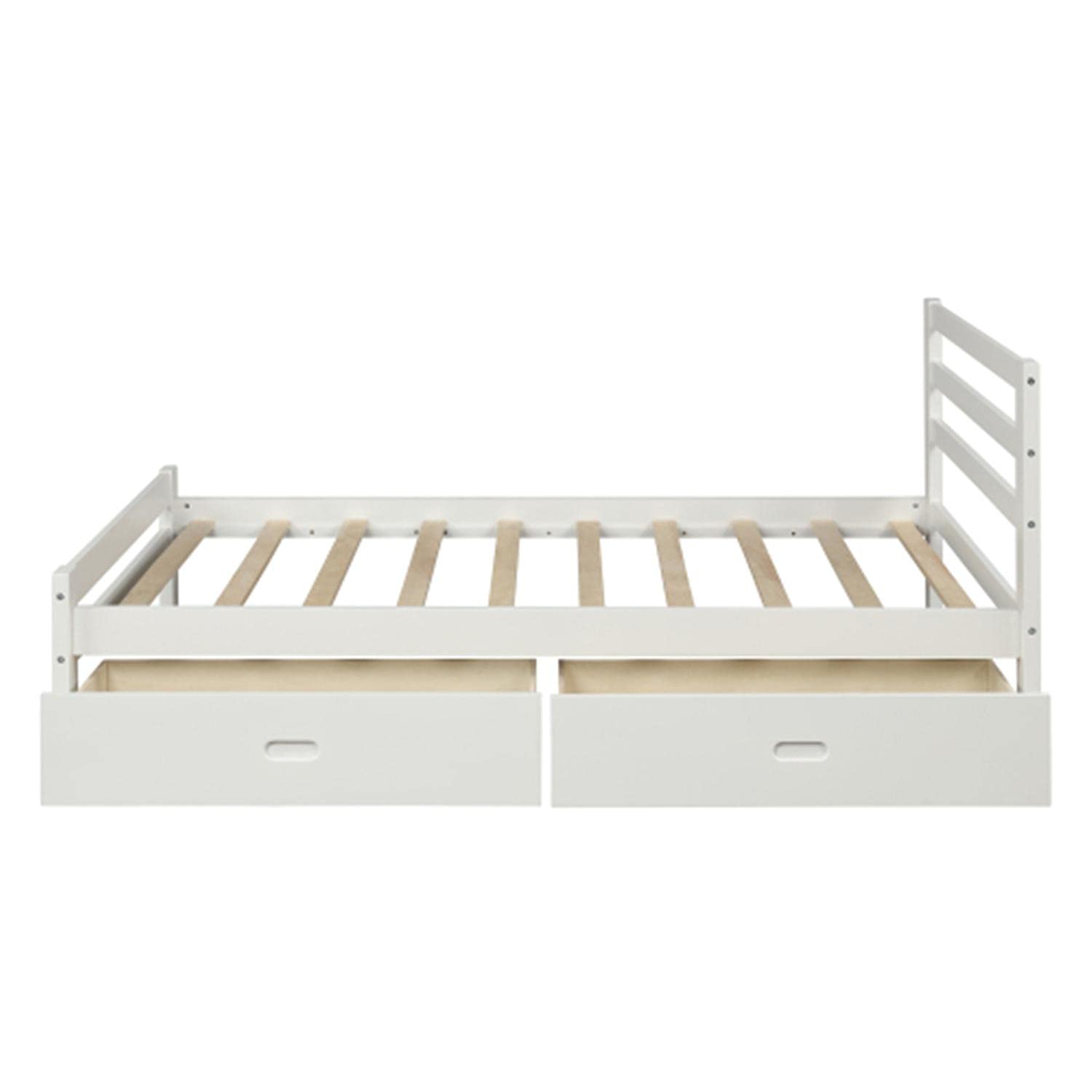 Twin Size Wood Platform Bed with Headboard & 2 Storage Drawers - No Box Spring Needed, White - Perfect for Small Bedrooms, Guest Rooms & Dorm Rooms