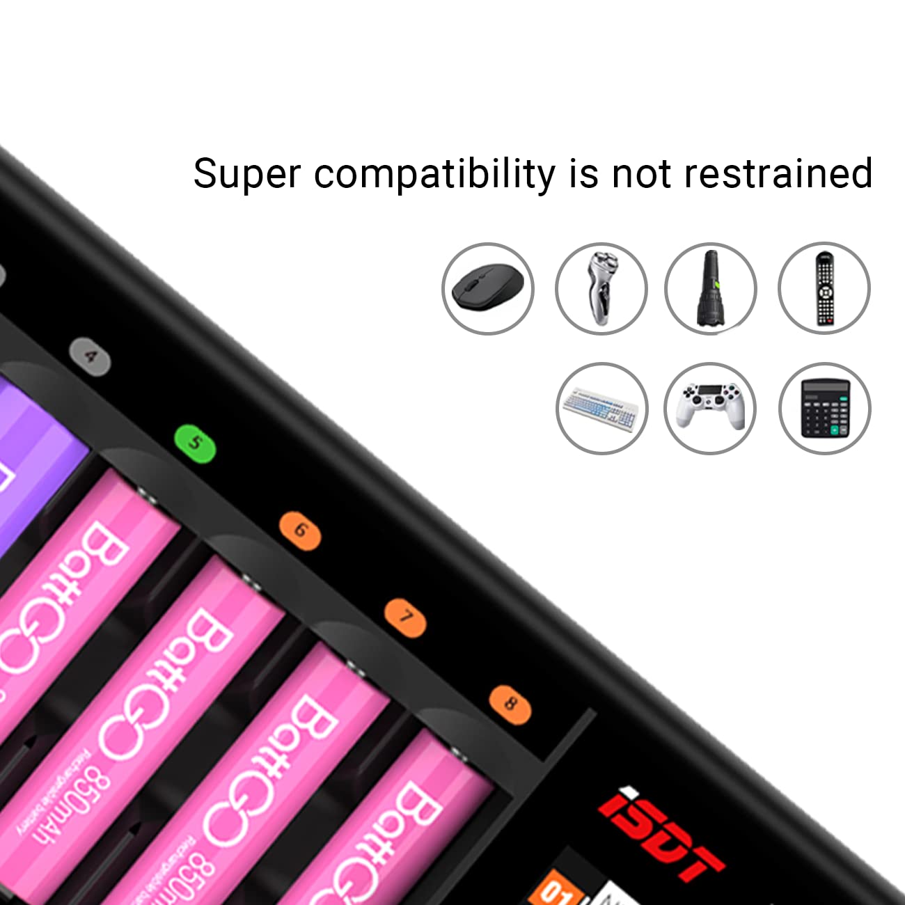 ISDT N8 8-Bay LCD Battery Charger for AAA AA LiFePO4 Ni-MH Ni-CD - Fast 1.5H Charging Station with Discharge Function - Perfect for Home, Office, and Professional Battery Maintenance