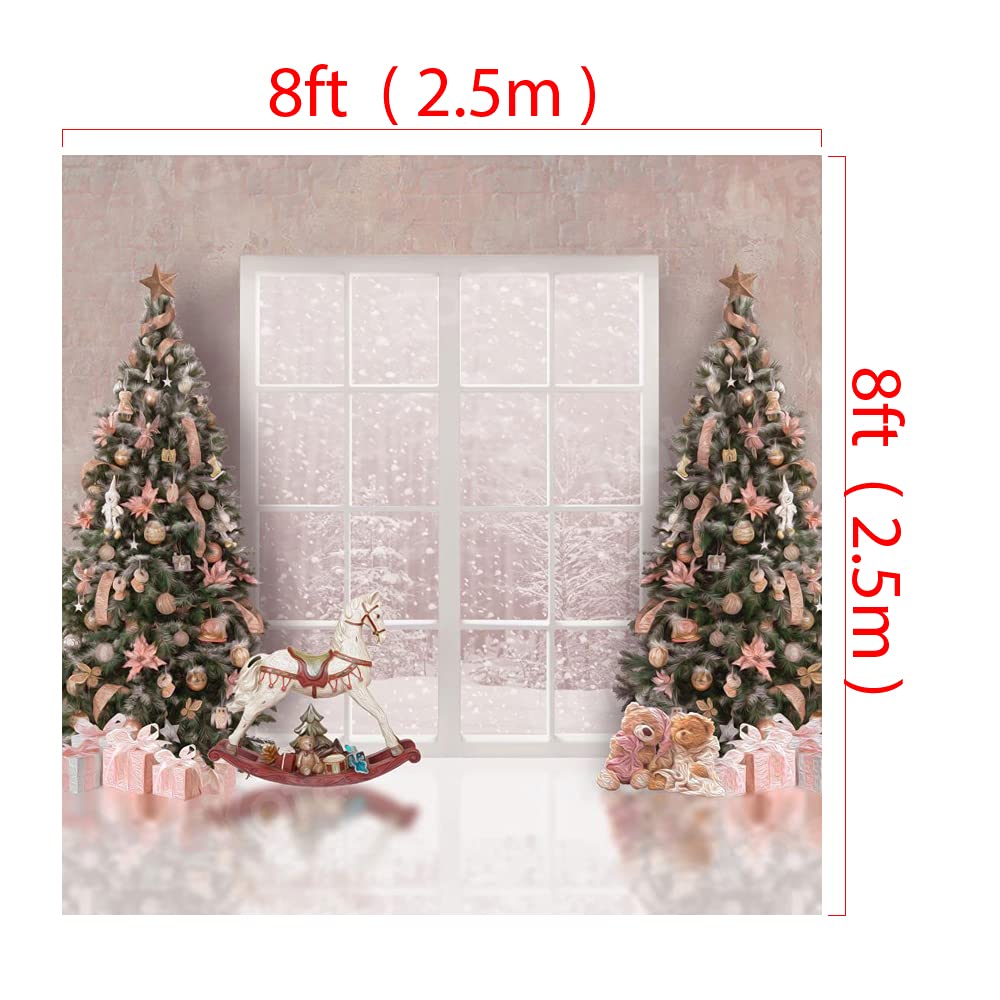 8x8ft Pink Christmas Tree Photography Backdrop - Holiday Studio Props for Christmas Decorations & Festive Photo Shoots