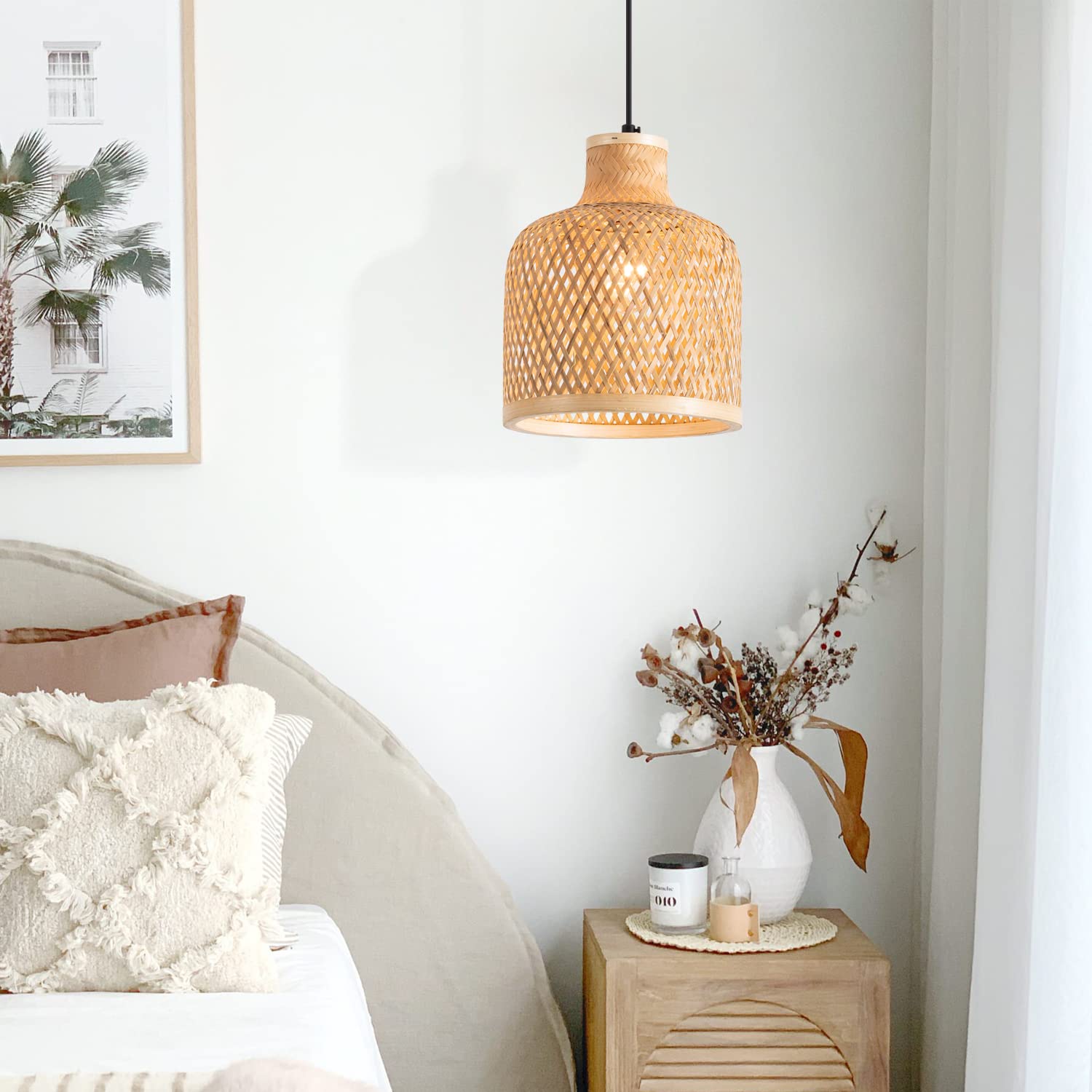 Modern Bamboo Woven Pendant Light Fixture - 2 Pack 7.8