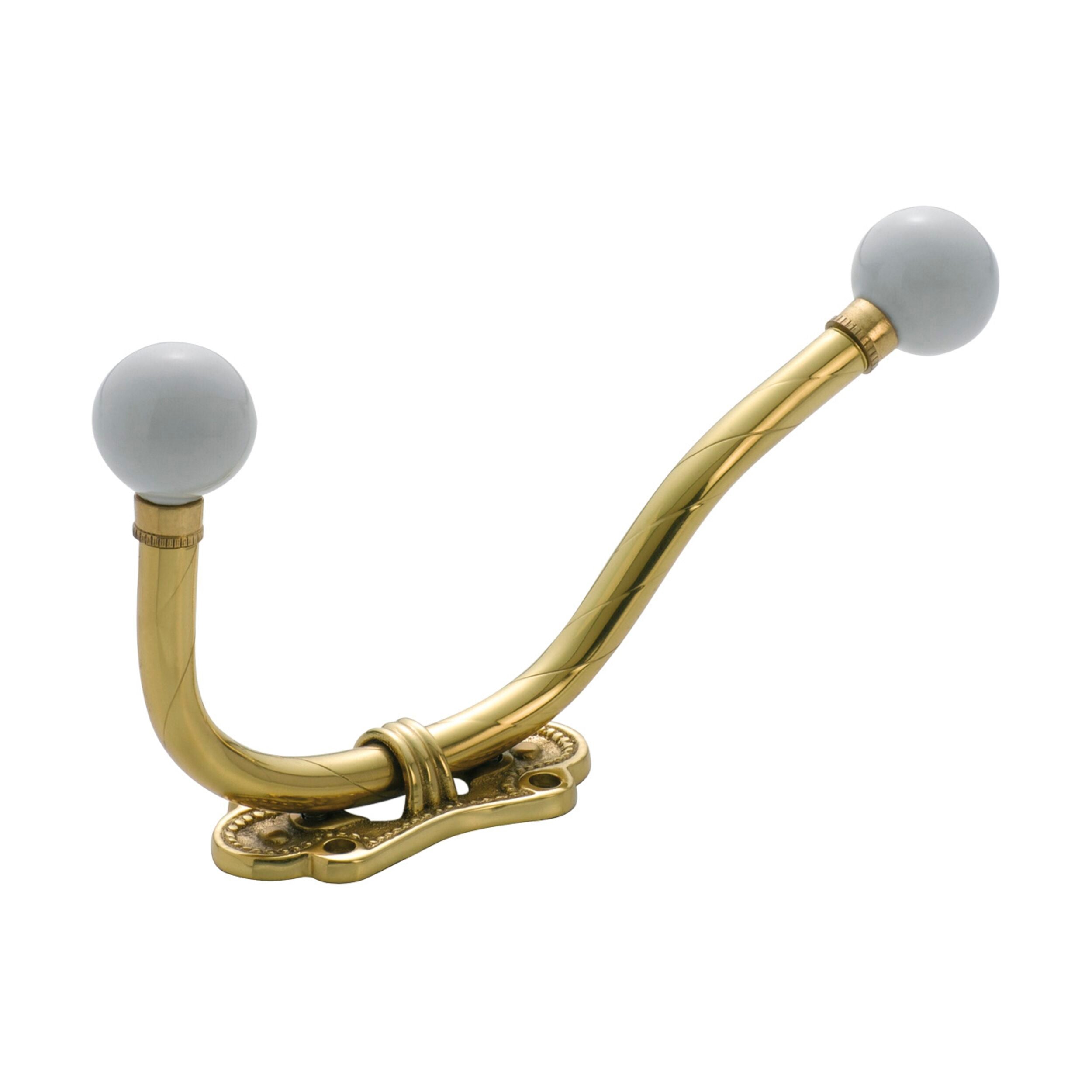 3983 Porcelain Tip Hat & Coat Hook - Traditional Polished Brass - 175x85mm - Perfect for Entryway, Mudroom & Bathroom Organization