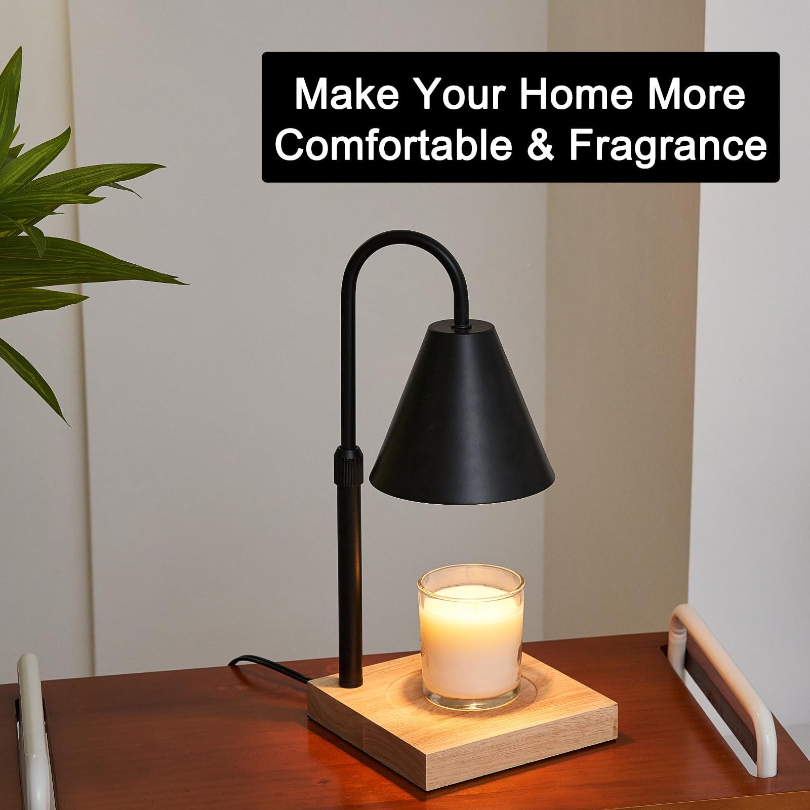 YODEWA Wood Base Candle Warmer Lamp with Timer & Dimmer - Farmhouse Electric Wax Melter for Jar Candles, Home Decor, Housewarming & Birthday Gifts for Women - Square Black - Perfect for Living Room, Bedroom & Office Ambiance