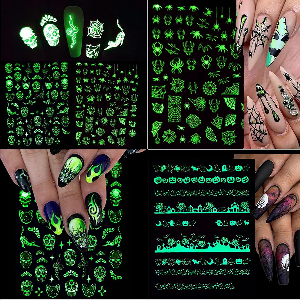 6 Sheets Halloween Nail Stickers - Skull Ghost Spider Bat for DIY Nail Art | Party & Costume Nails