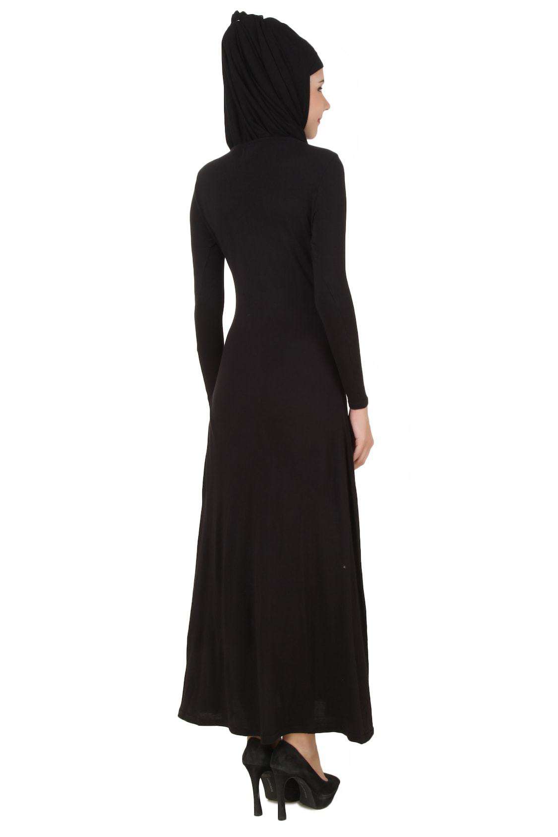 Elegant Asna Black Jersey Abaya - Modest Muslim Dress for Women - Perfect for Prayer, Daily Wear & Special Occasions