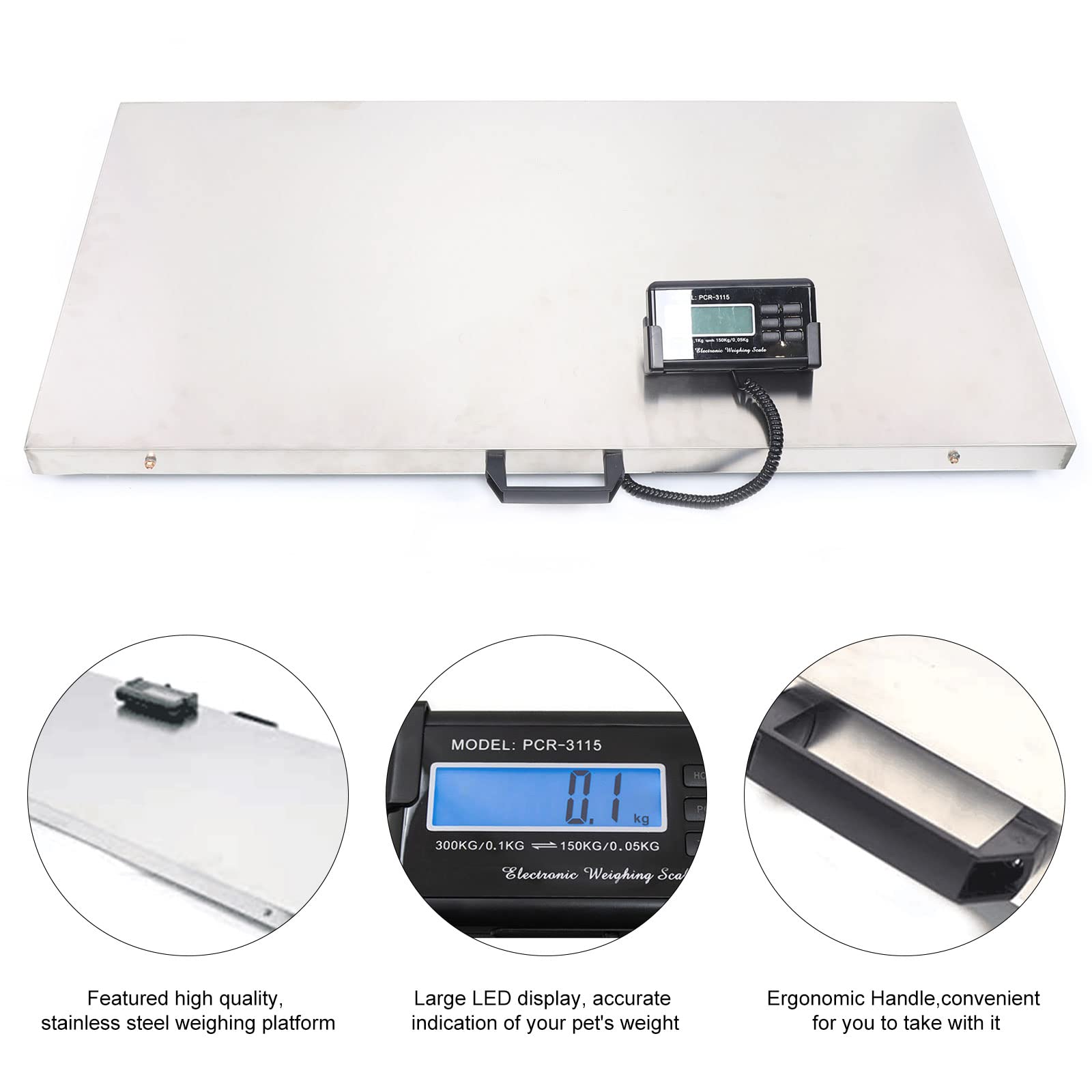Digital Veterinary Scale - 660lbs Capacity Pet & Livestock Scale with Stainless Steel Platform | kg/oz/lb Units | 40.5