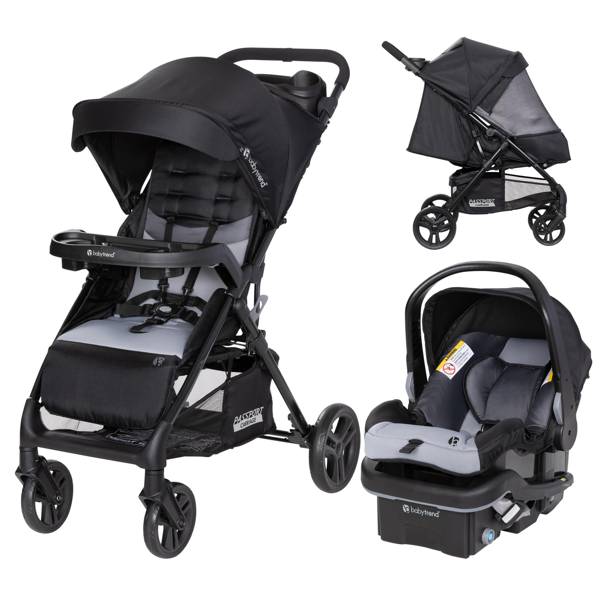 Baby Trend Passport® Stroller Travel System with EZ-Lift™ Infant Car Seat - Lightweight & Compact for Airplane Travel, Perfect for Newborns to Toddlers, Dash Black | Ideal for Family Outings, Shopping & Vacations