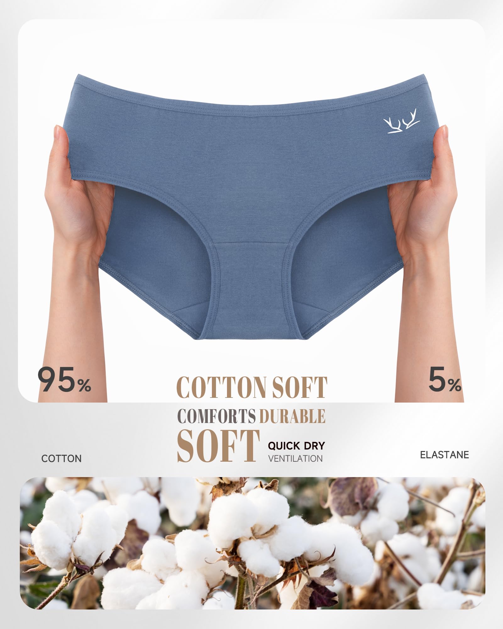PULIOU Women's Cotton Hipster Panties - Low Waist Seamless Underwear 6 Pack, Breathable & Stretch Comfort for Everyday Wear, Workout, Yoga and Sleep