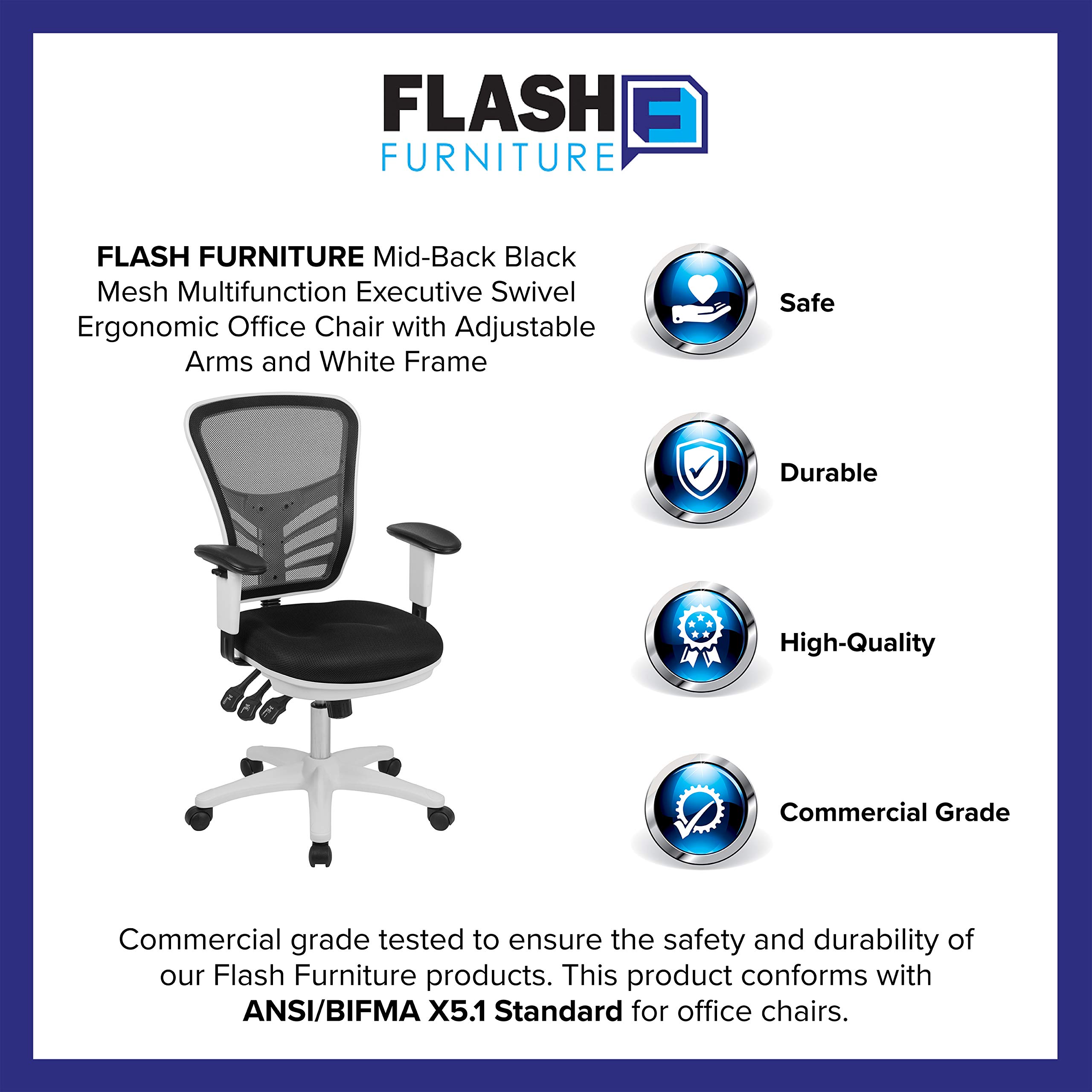 Flash Furniture Ergonomic Mesh Office Chair with Foam Seat, Plywood Back & Polyester Cover - Plastic Base & Metal Frame (27