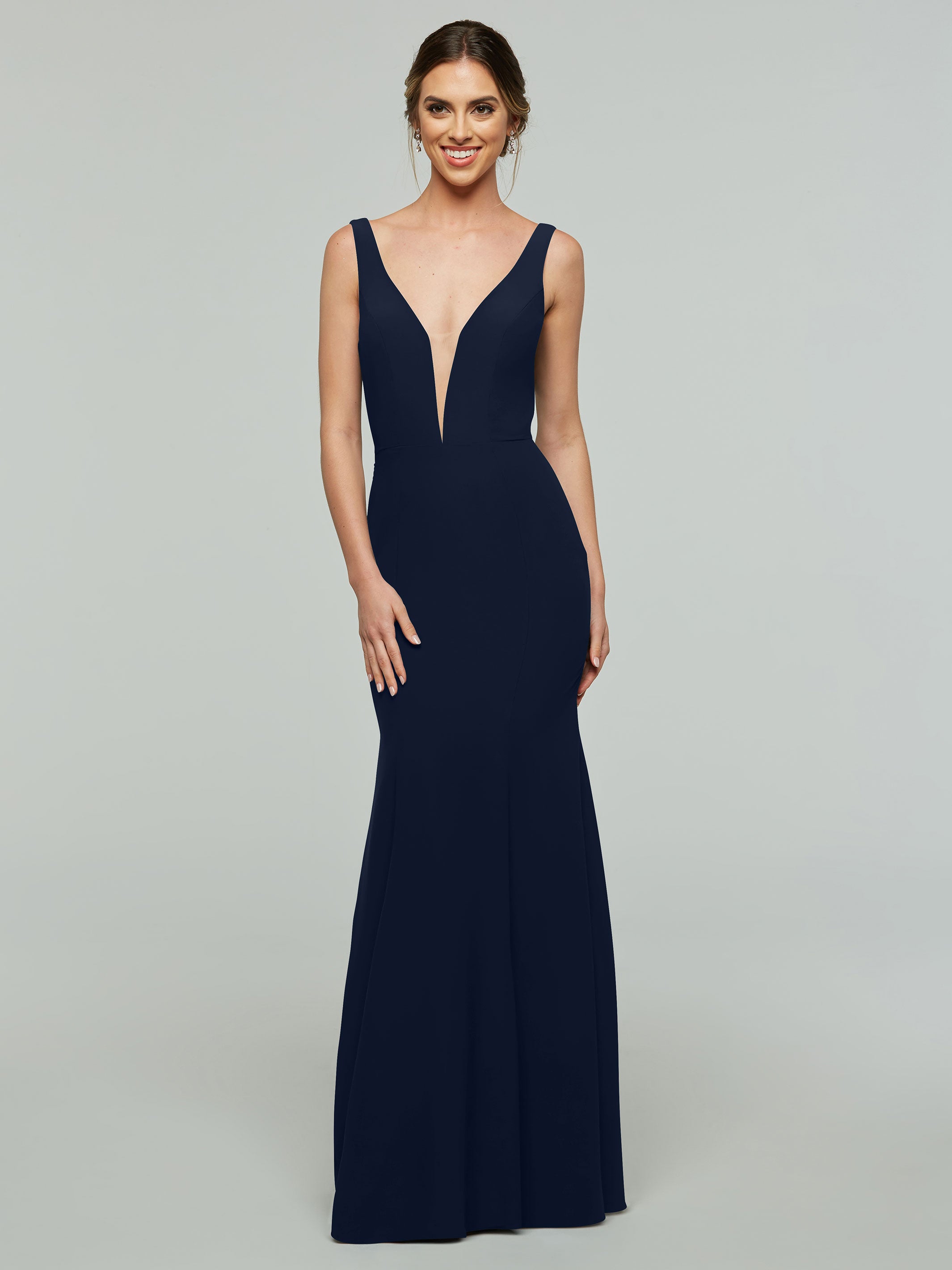 Elegant 83010 Mermaid Stretch Chiffon Bridesmaid Dress with Plunging V-Neckline - Perfect for Beach Weddings, Formal Events & Evening Parties