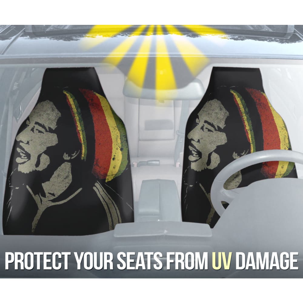Bob Marley One Love Jamaica Reggae Custom Car Seat Covers (2-Piece Set) - Perfect for Reggae Fans & Jamaican Culture Enthusiasts | Great for Road Trips, Concerts & Everyday Driving