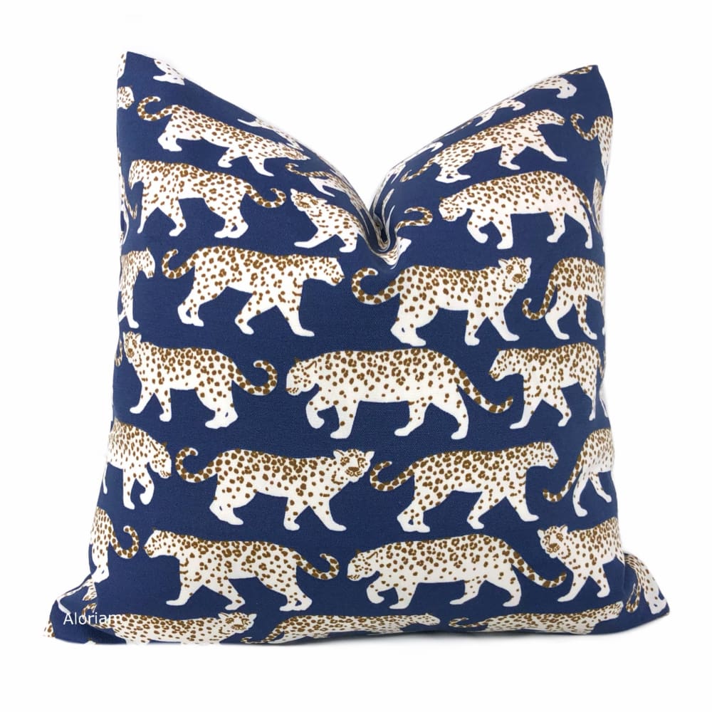 Prowling Leopards Navy Blue Indoor Outdoor Pillow Cover - Waterproof Decorative Throw Pillow Case for Sofa, Patio, Bedroom - Home & Garden Decor