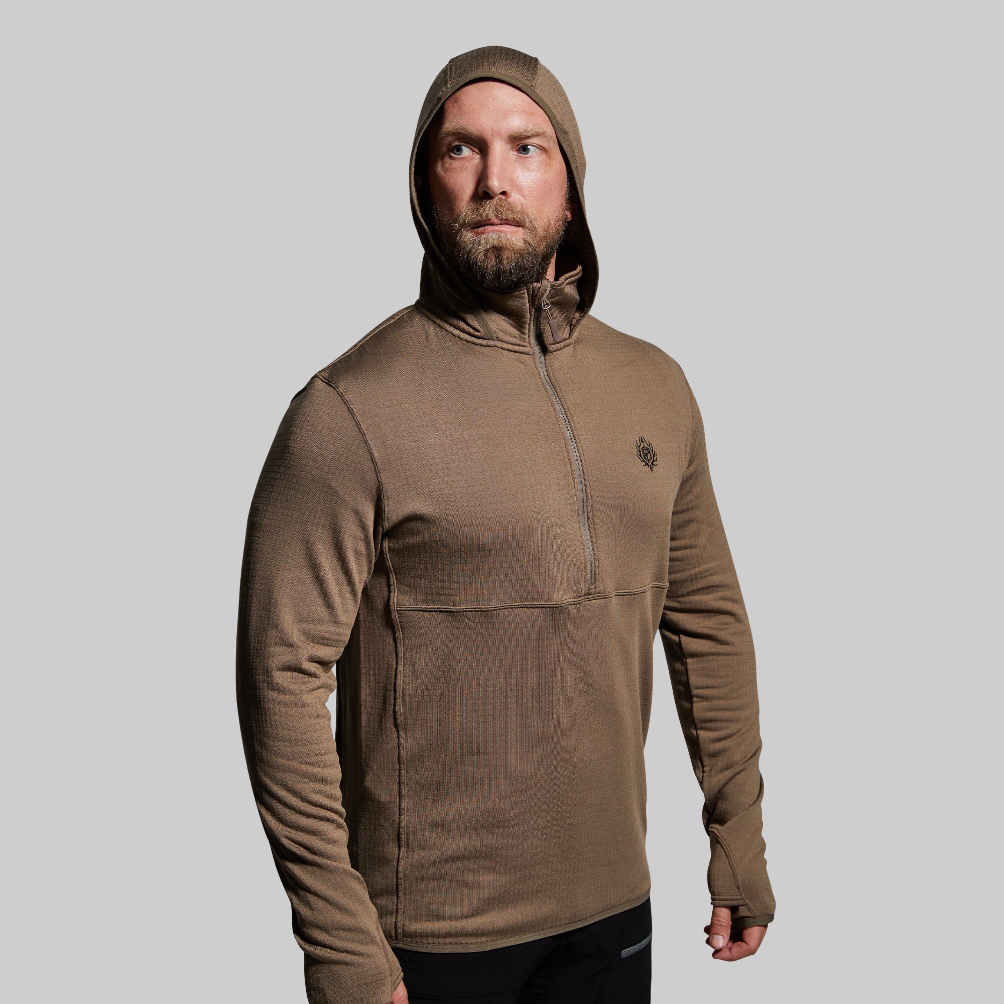 Men's Quiver Half Zip Hoodie - Stone Brown Fleece Pullover for Outdoor Hiking & Casual Wear