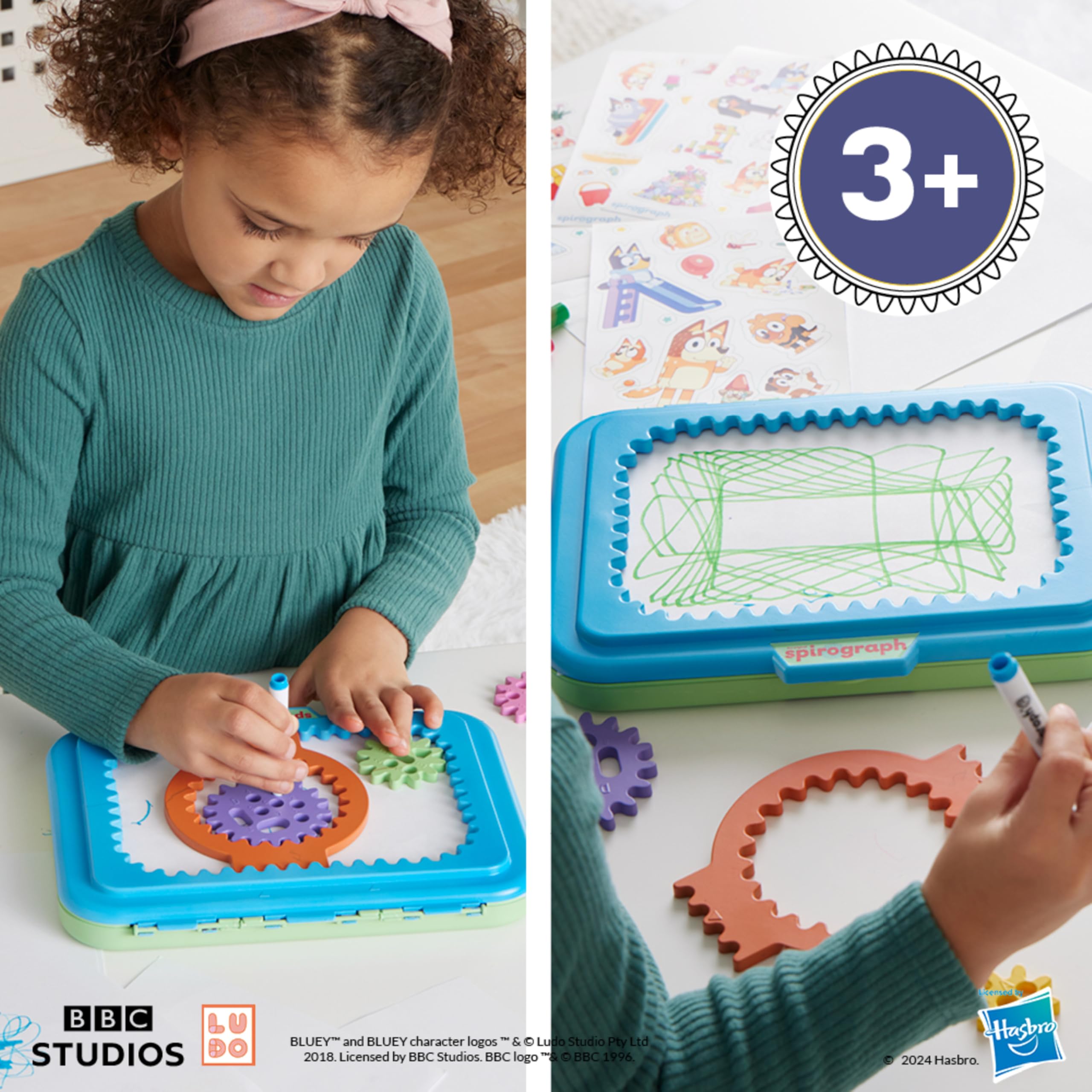 Bluey Spirograph Jr. Drawing Art Kit for Kids Ages 3+ | Toddler Arts & Crafts Set with Washable Markers, Jumbo Gears, Stickers & Drawing Pad | Creative Gift for Preschoolers, Birthday & Indoor Activities