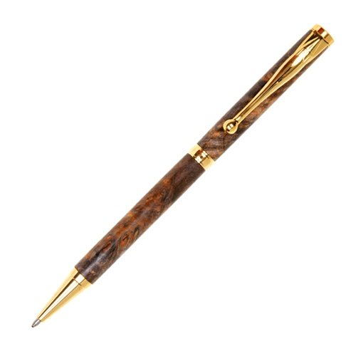 Lanier Pens Slimline Twist Pen - Titanium Nitride Coating - Gray & Black Maple Burl Wood - Elegant Writing Instrument for Office, Business Gifts & Collectors
