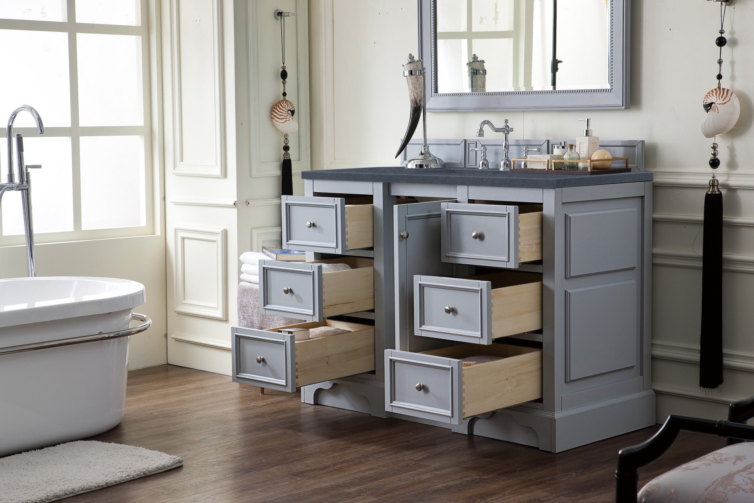 De Soto 48 Inch Single Bathroom Vanity with 3CM Charcoal Soapstone Quartz Countertop in Silver Gray - Perfect for Modern Bathroom Renovations and Home Upgrades