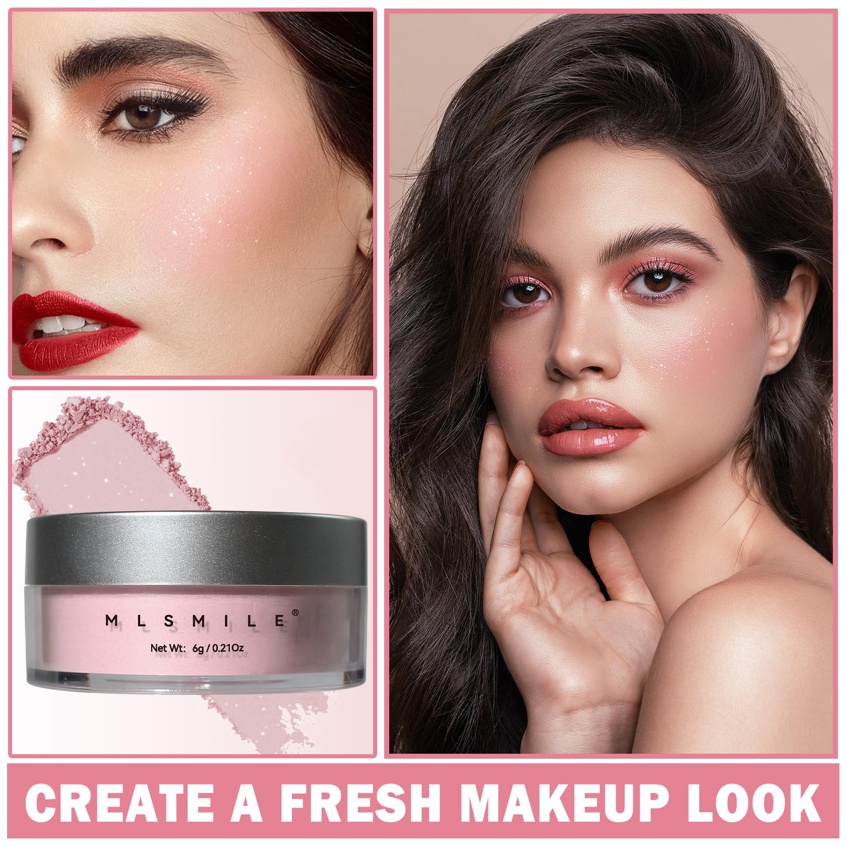 Oil Control Loose Powder Makeup - Pink Translucent Setting Powder with Shimmer, Long Lasting & Lightweight Face Powder for Women | Perfect for Oily Skin, Daily Makeup & Photo Shoots (02 Pink Shimmer)