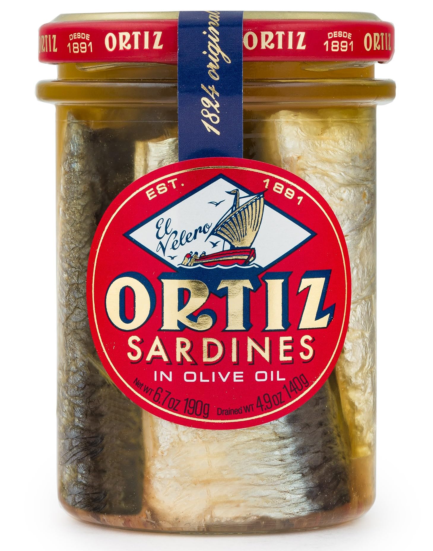 Premium Ortiz Sardines A la Antigua - Wild Caught in Spain, Hand-Packed in Extra Virgin Olive Oil | Moist & Tender | Perfect for Salads, Sandwiches, Toast & Charcuterie Boards | 6.7oz Jar (Pack of 1)