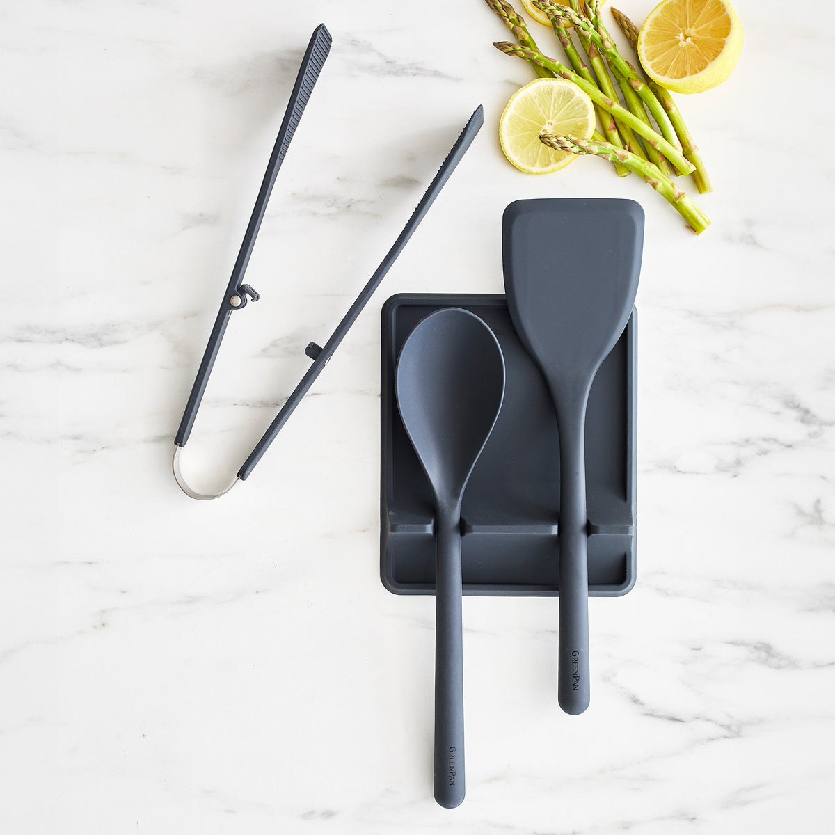 Premium Platinum Silicone 4-Piece Kitchen Utensil Set with Tool Rest - Heat Resistant & Non-Slip Gray Cooking Tools for Baking, Grilling & Food Prep
