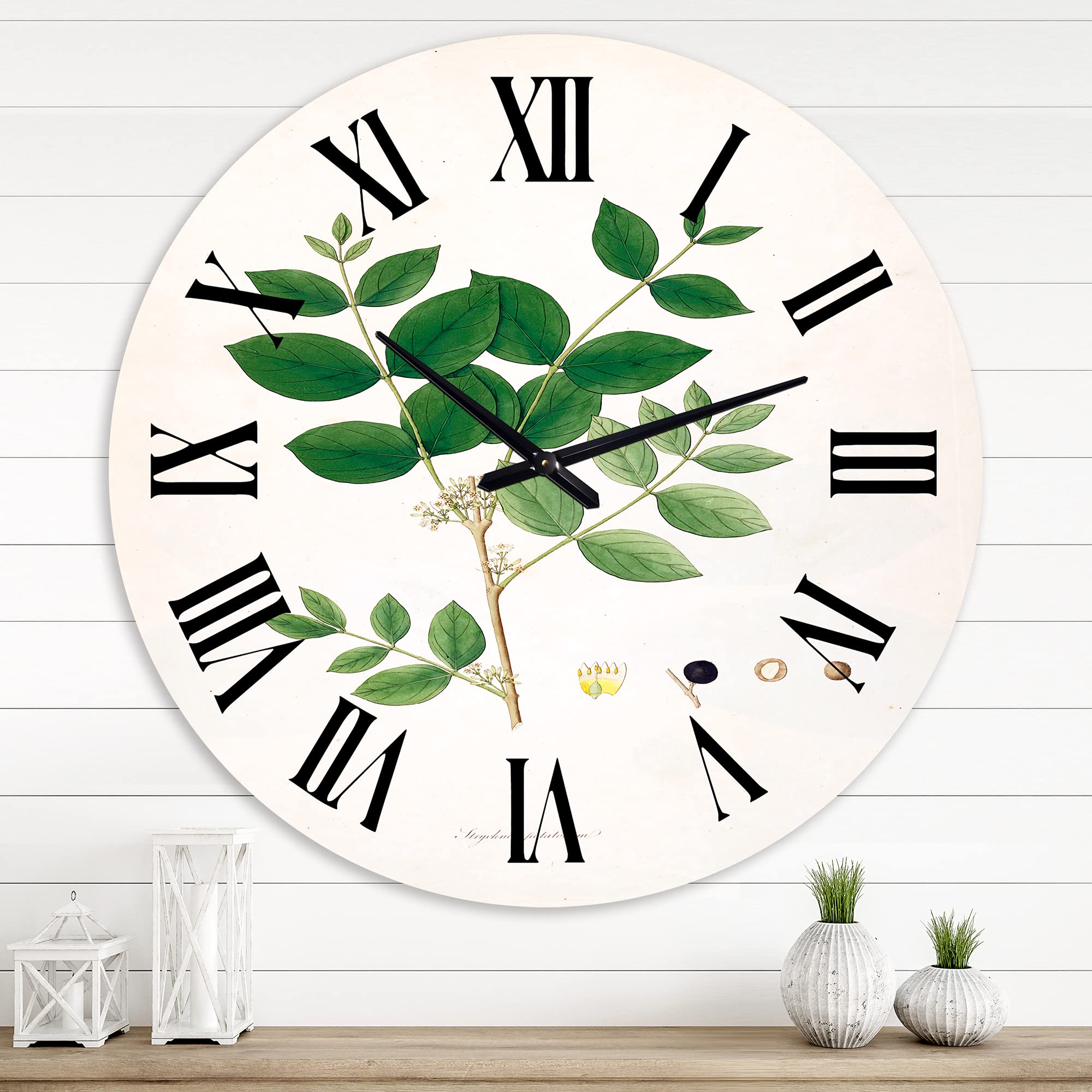 Vintage Botanicals VI Farmhouse Wall Clock - Large Floral & Botanical Decor for Living Room, Kitchen, Bedroom | Rustic Home Decor Gift Idea