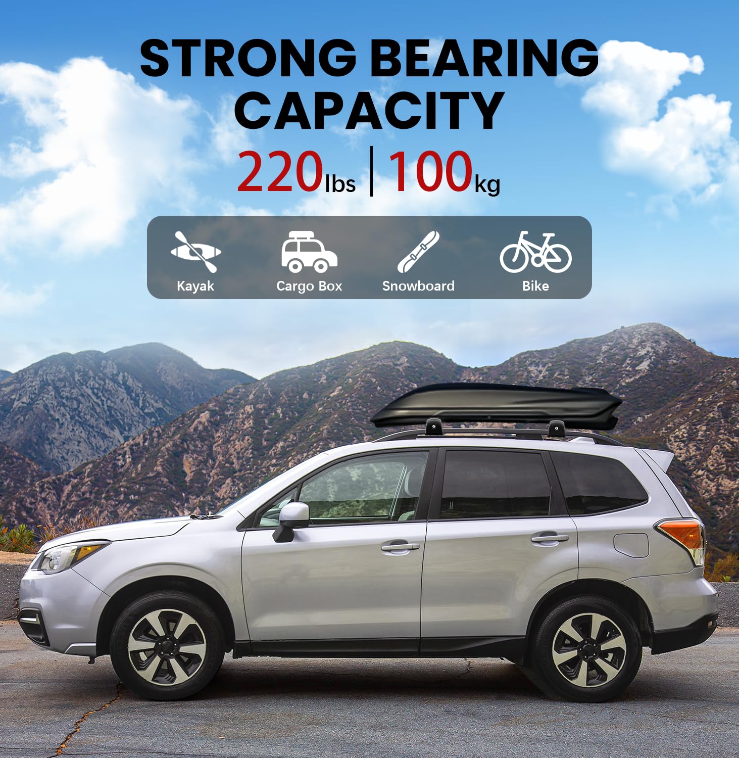 Lockable Aluminum Roof Rack Cross Bars for Subaru Forester 2014-2025 - Heavy Duty Cargo Carrier for Kayak, Canoe, Bike, Snowboard & Luggage | Perfect for Road Trips & Outdoor Adventures