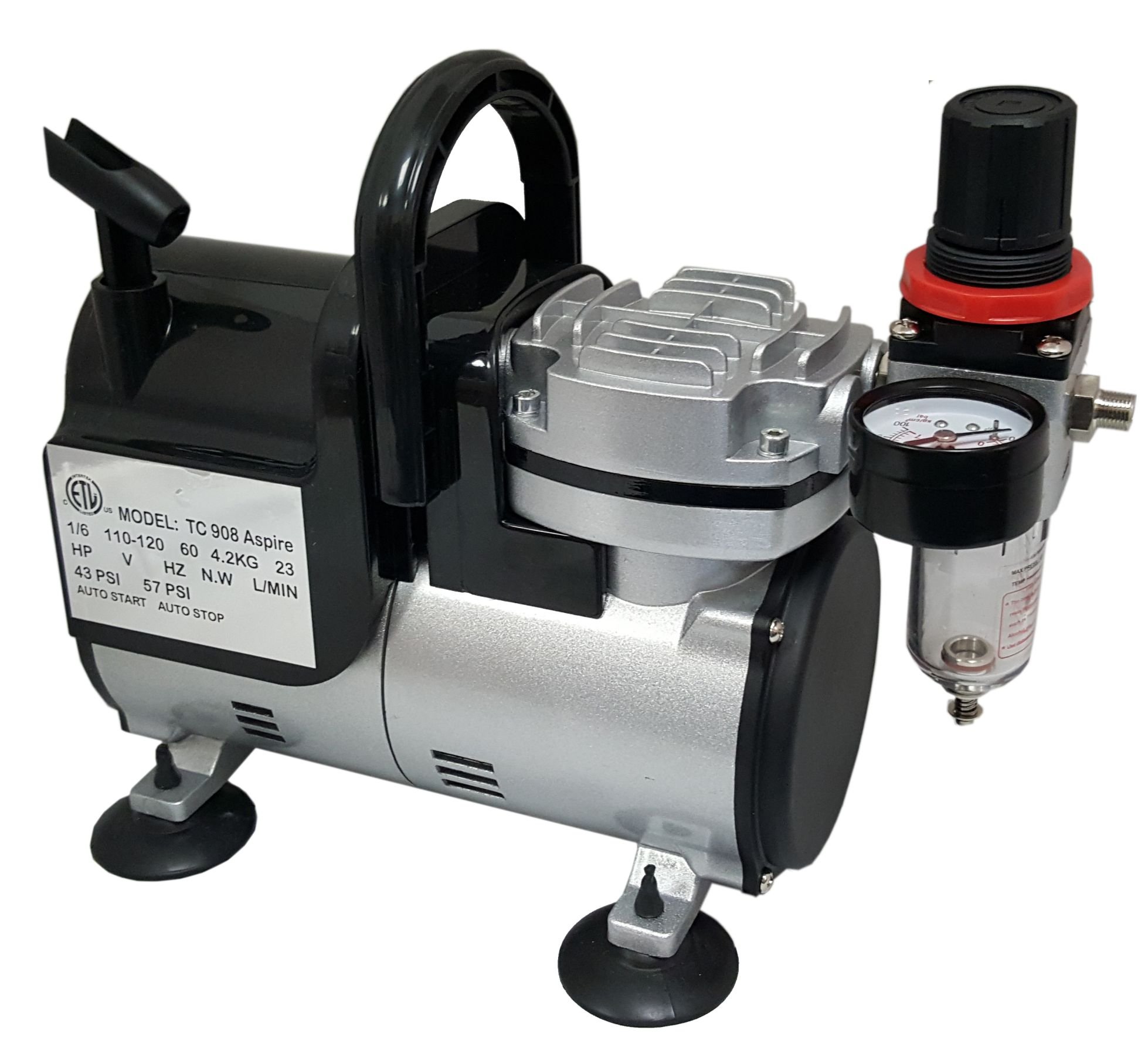 Badger Air-Brush Co. TC908 Aspire Airbrush Compressor Kit - Professional Quiet Air Compressor for Artists, Hobbyists & Tattoo Artists - Perfect for Painting, Crafting, Nail Art & Model Building
