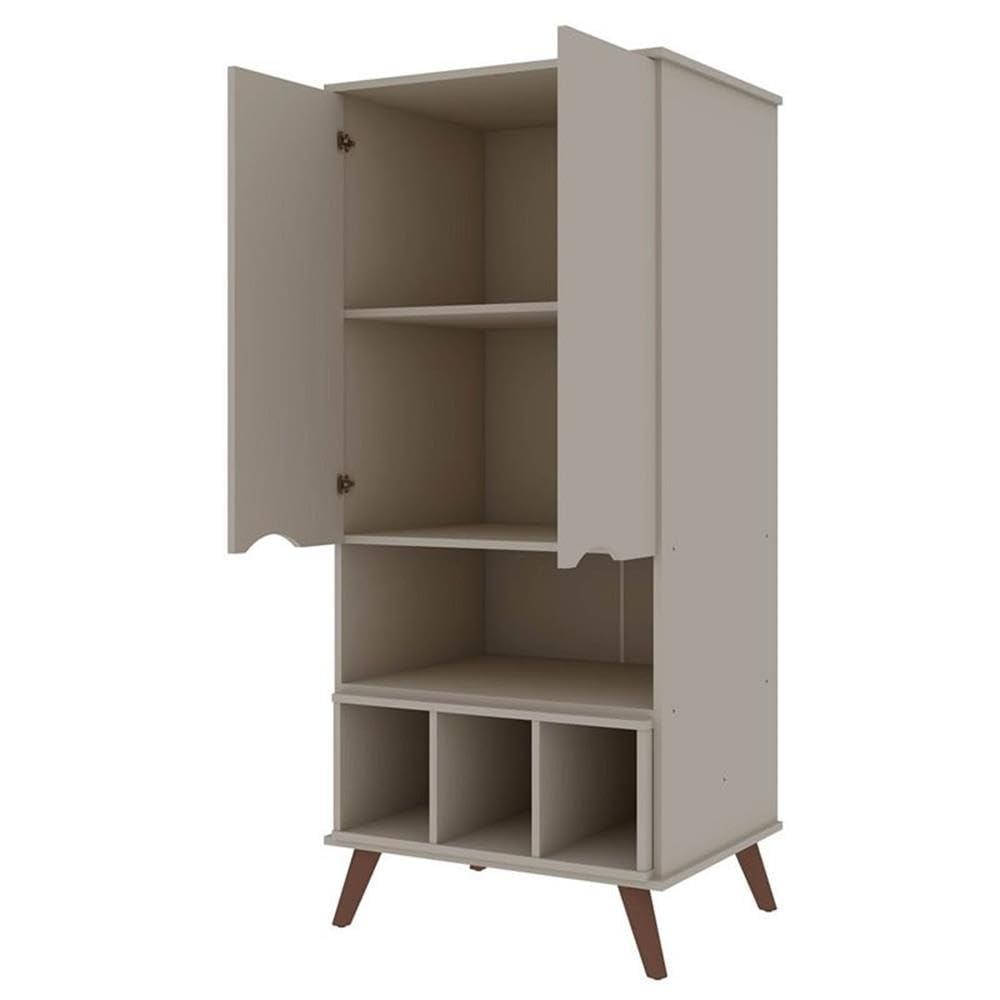 Manhattan Comfort Hampton 26.77-Inch Display Cabinet with 6 Adjustable Shelves & Solid Wood Legs in Off White - Perfect for Living Room, Dining Room, or Office Storage & Display