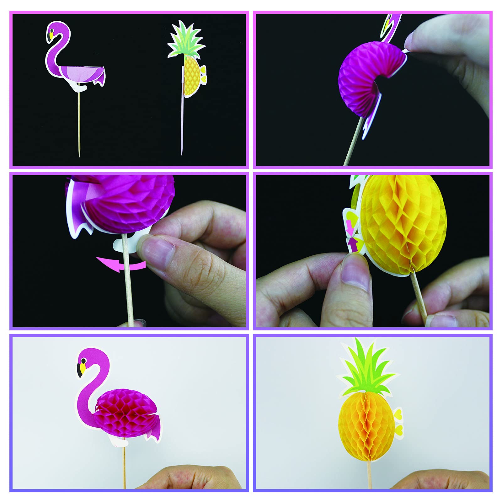 60 Pieces Tropical Cupcake Toppers - 3D Flamingo & Pineapple Decorations for Hawaiian Themed Birthday Parties, Baby Showers & Summer Beach Weddings