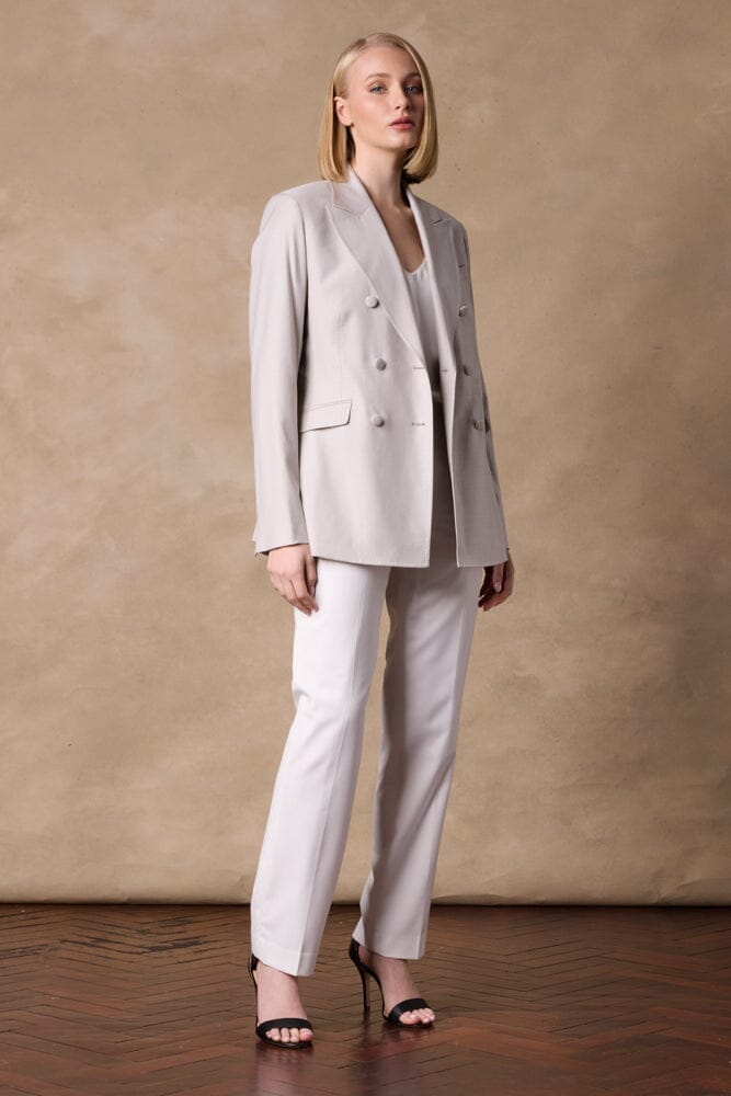 Heidi DB Jacket - Ecru Jacquard Women's Vintage Blazer for Office, Wedding & Formal Events | Elegant Double-Breasted Coat with Classic Jacquard Fabric