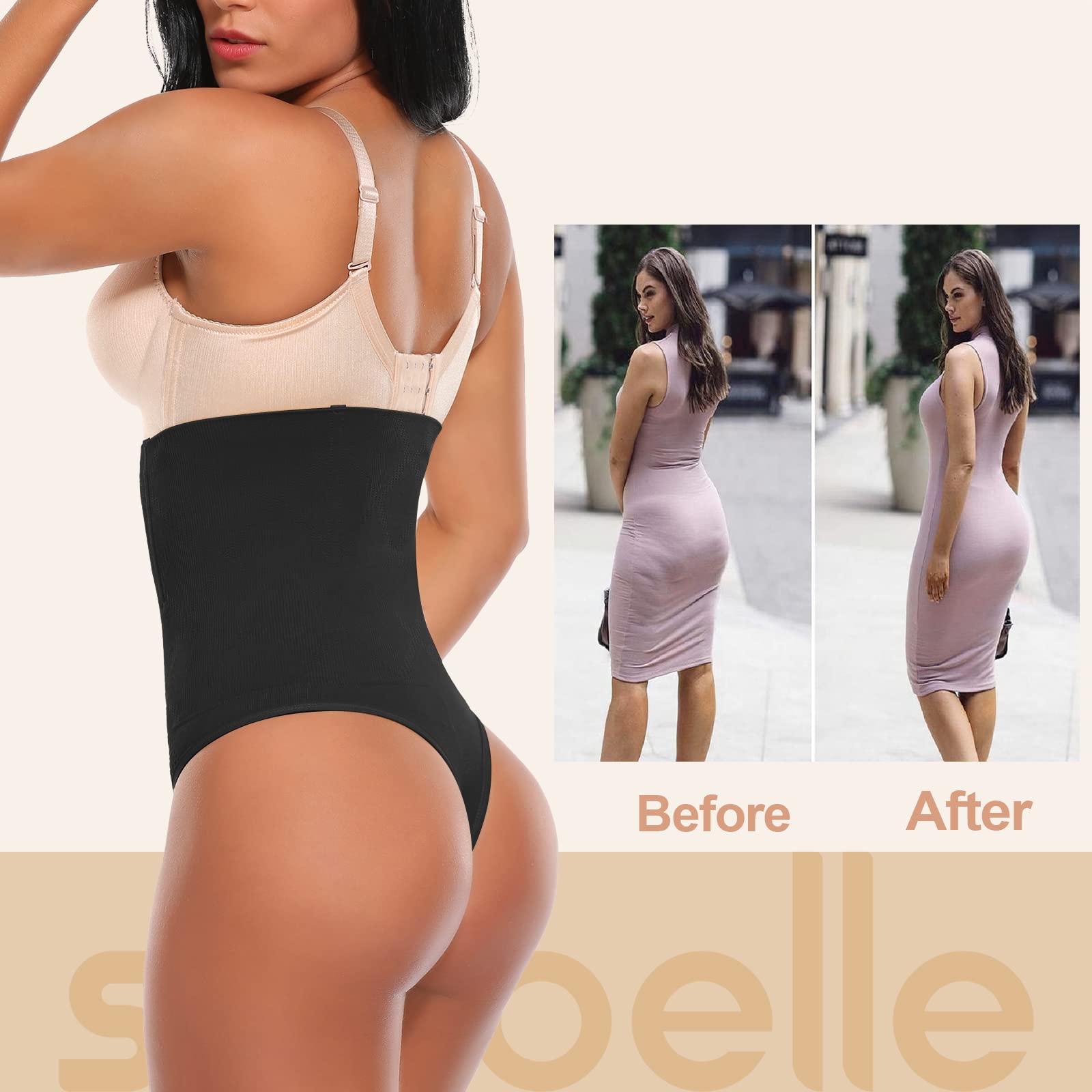 SlimBelle High Waisted Tummy Control Thong for Women - Seamless Shapewear Underwear with Stomach Shaper - Perfect for Everyday Wear, Workouts & Special Occasions