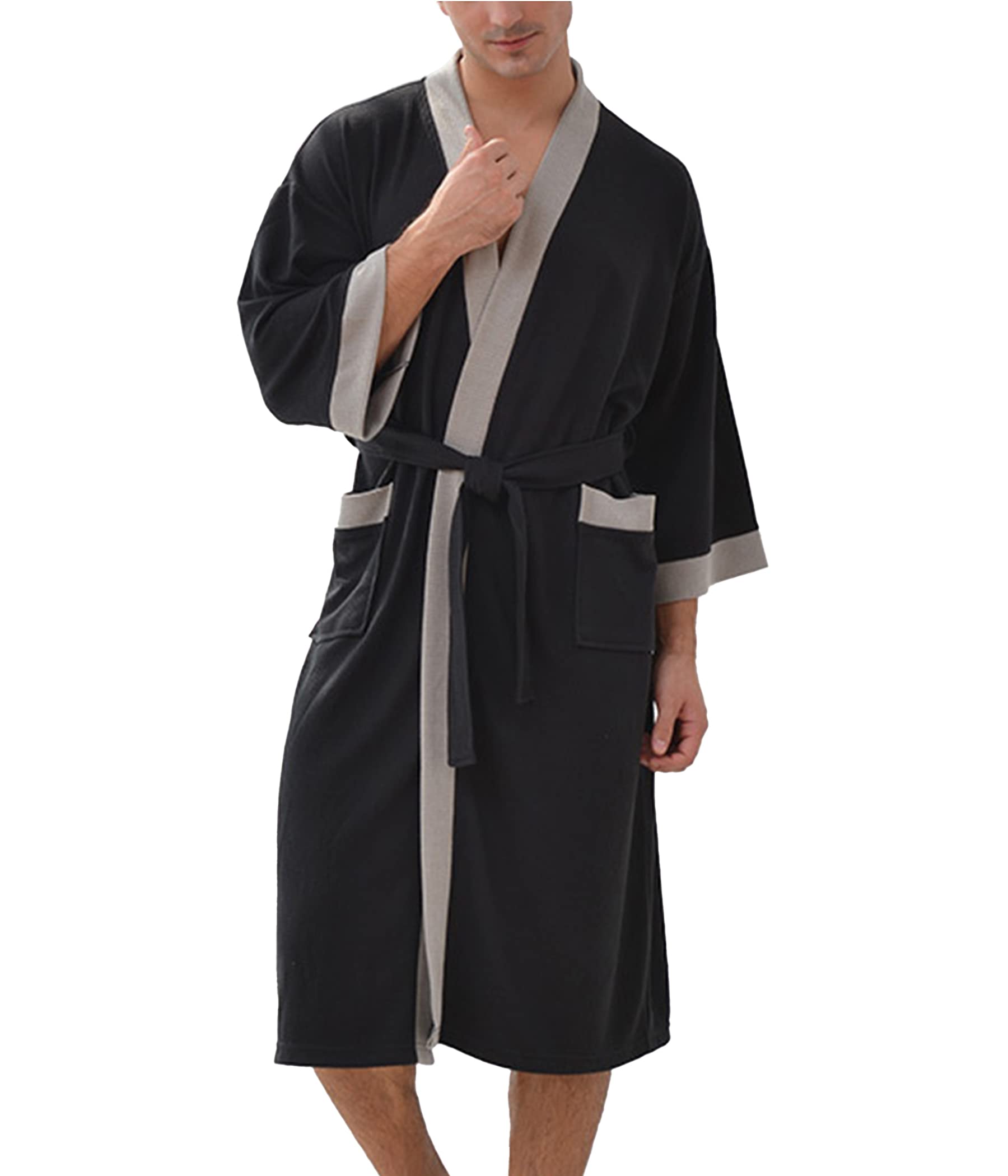 Men's Cotton Blend Japanese-Style Kimono Robe - V-Neck Cardigan Pajama Set for Home, Spa & Lounge Wear - Soft Bathrobe for Relaxation & Comfort