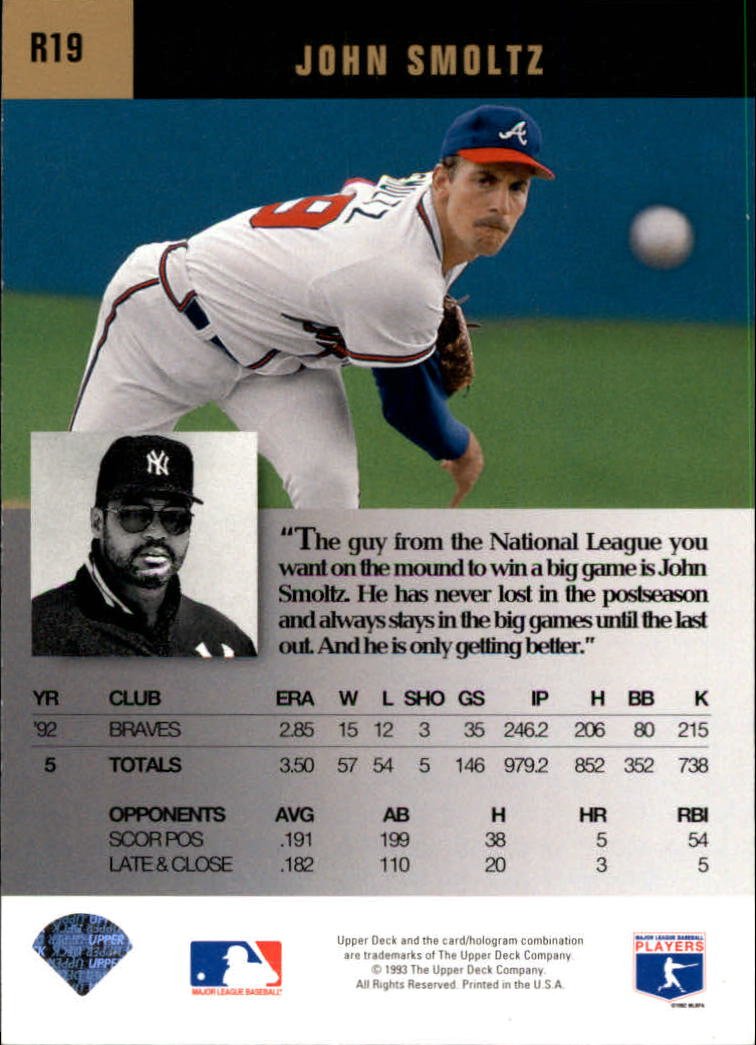 1993 Upper Deck Clutch Performers Baseball Card #R19 John Smoltz - Rare Collectible Sports Memorabilia for Baseball Fans & Card Collectors - Perfect for Display, Trading, and Investment