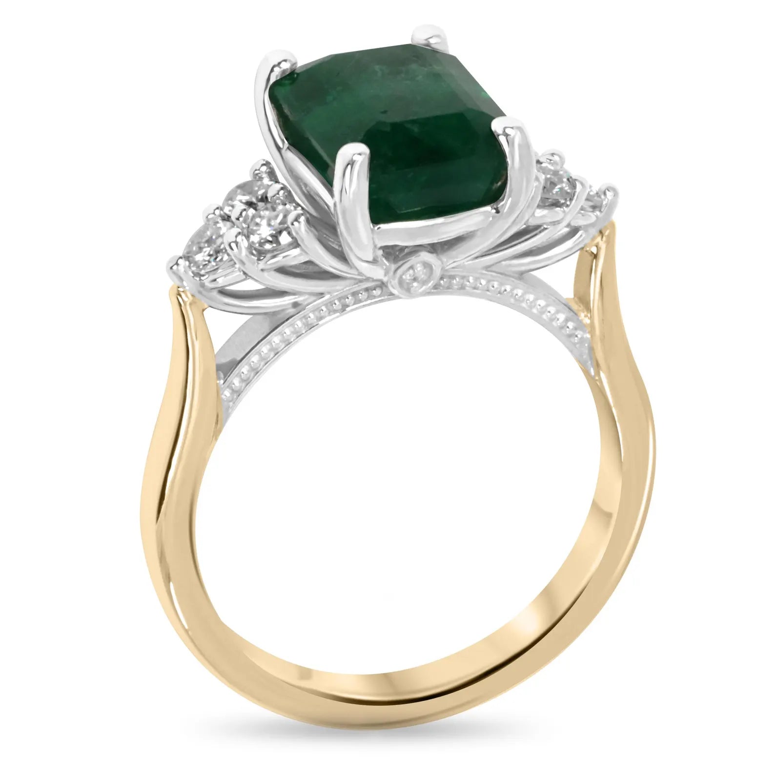 3.64tcw Emerald & Diamond Cluster 7 Stone 14K Two Tone Engagement Ring for Women - Perfect for Proposals, Anniversaries & Bridal Jewelry