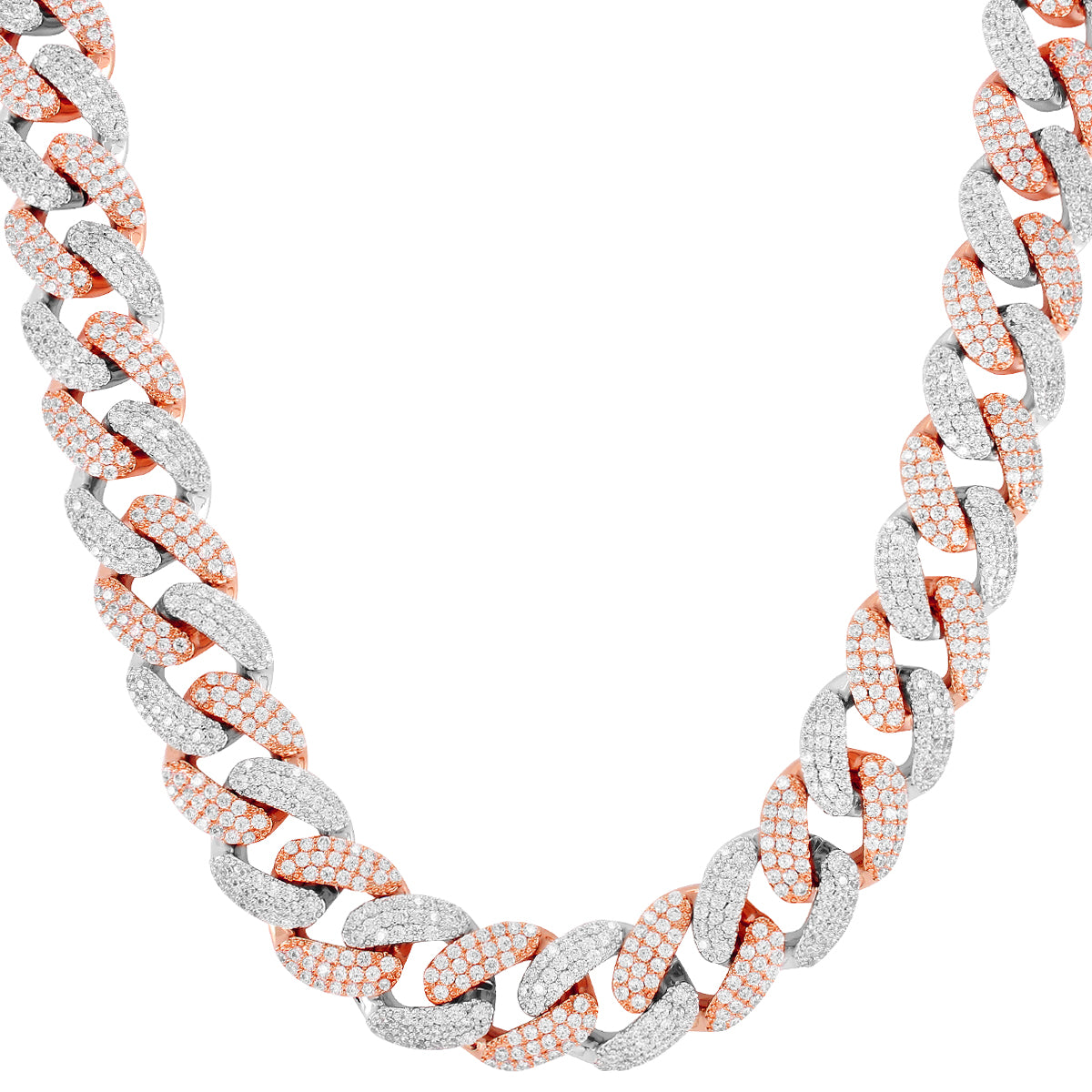 18MM Two-Tone Rose Gold & Silver Cuban Link Chain Necklace for Men – Perfect for Casual Wear, Layering, and Special Occasions