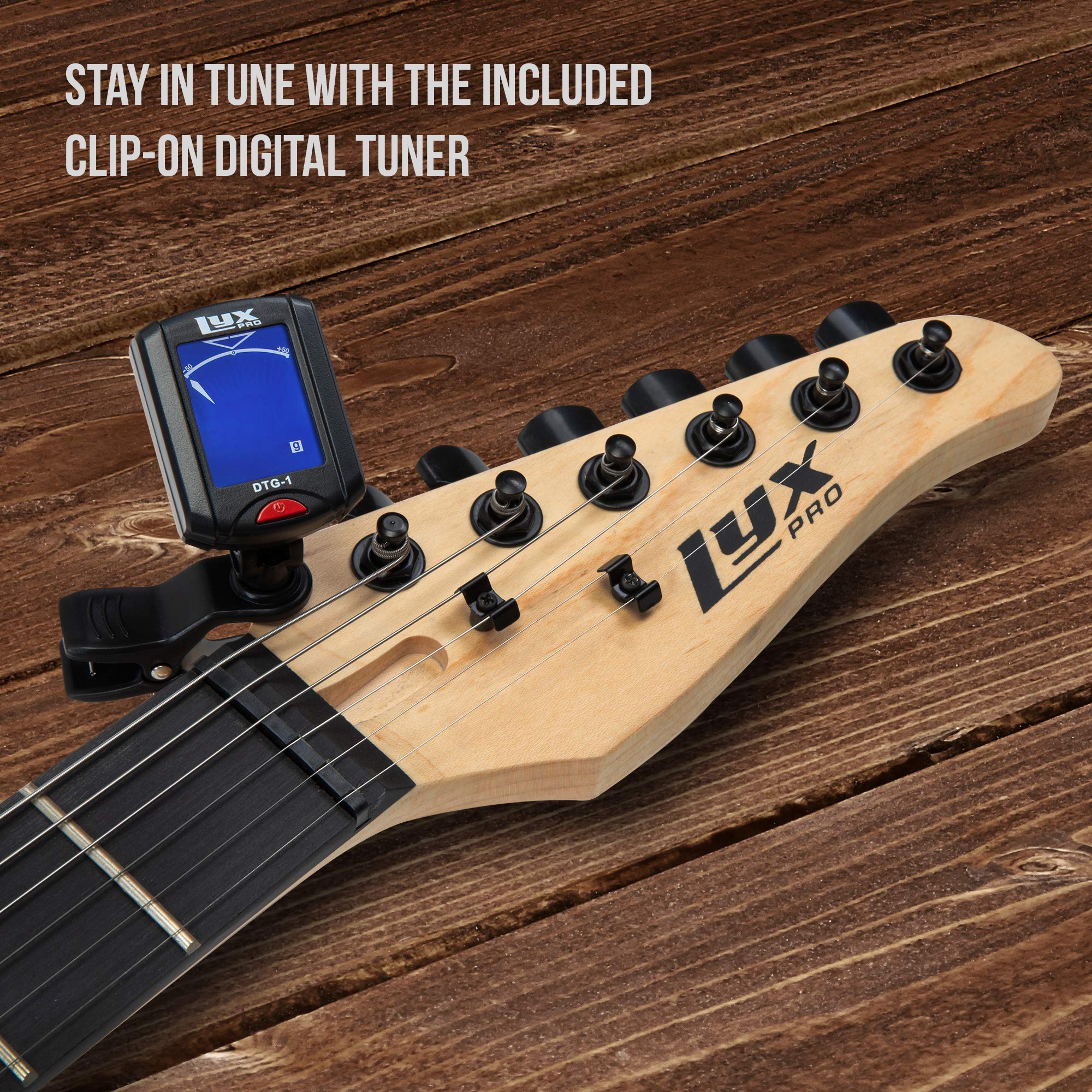 LyxPro 30 Inch 3/4 Size Electric Guitar Starter Kit for Kids & Beginners - Includes Amp, 6 Strings, 2 Picks, Shoulder Strap, Digital Tuner, Cable & Gig Bag (Green) - Perfect for Learning, Practice & Home Performances