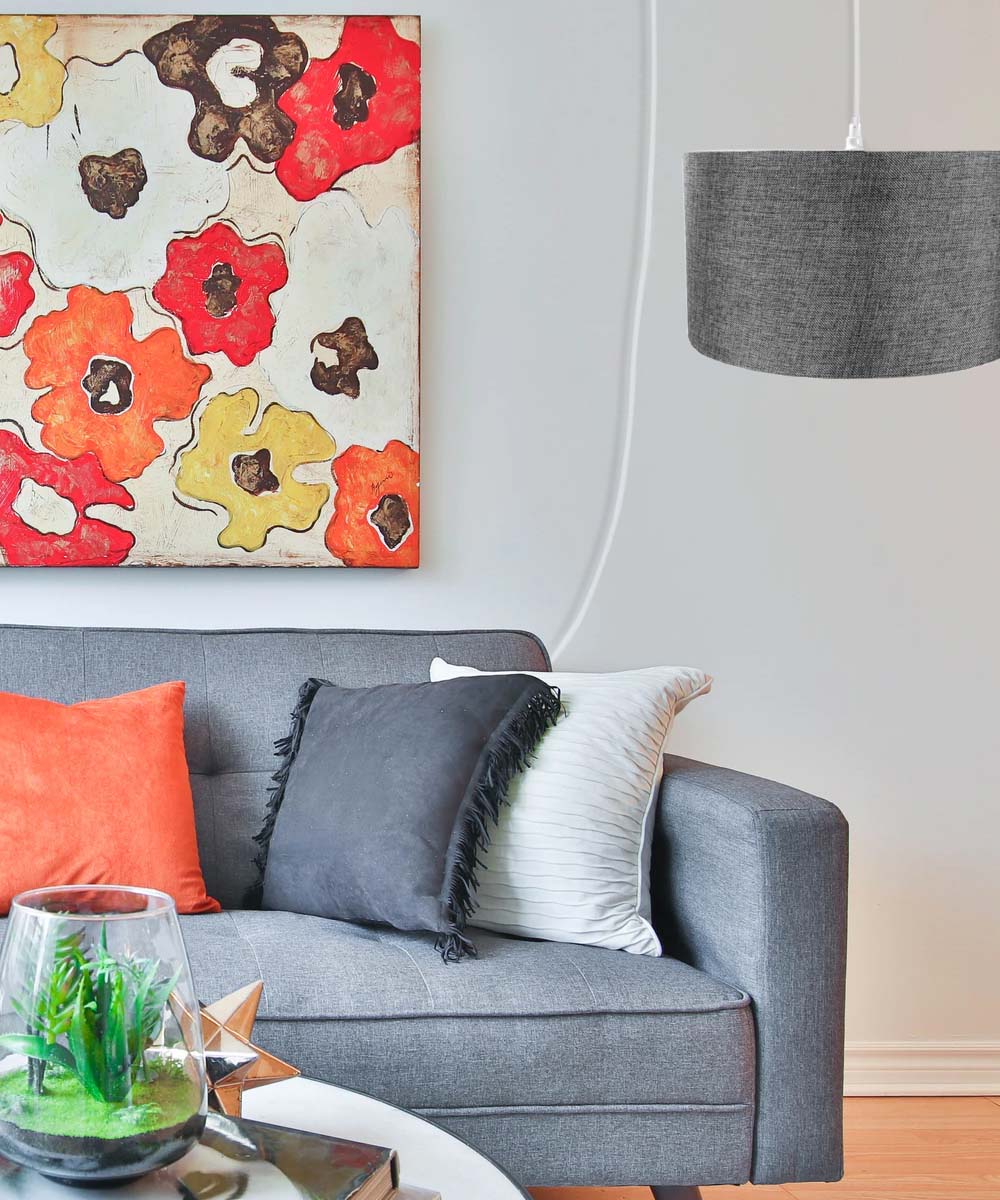 Plug-In Swag Pendant Ceiling Light with Granite Grey Shade - Adjustable Hanging Light Fixture for Bedroom, Living Room, or Dining Room