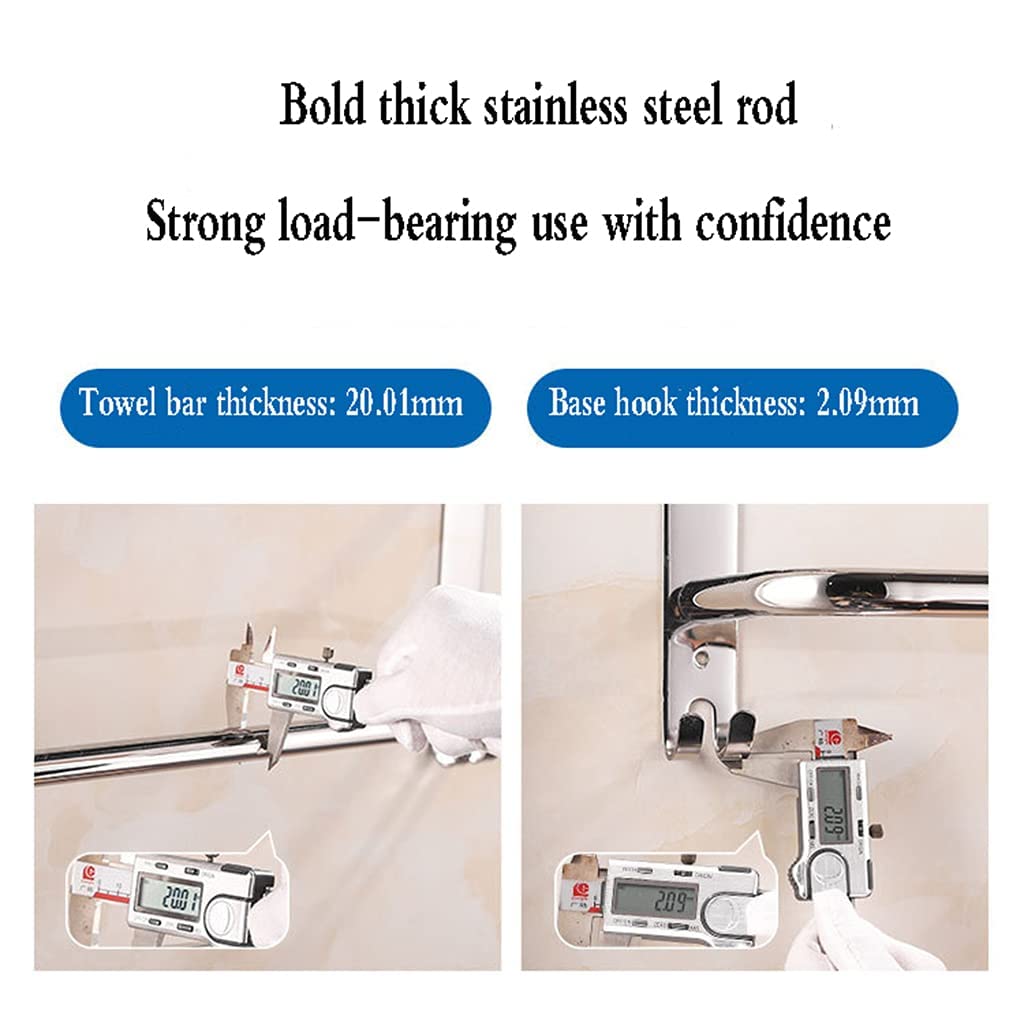 Stainless Steel 3-Bar Wall Mounted Towel Rack with 2 Hooks - 60cm/23.6in Bathroom Towel Holder, Waterproof & Durable for Kitchen, Laundry Room, Spa, Gym Locker Room