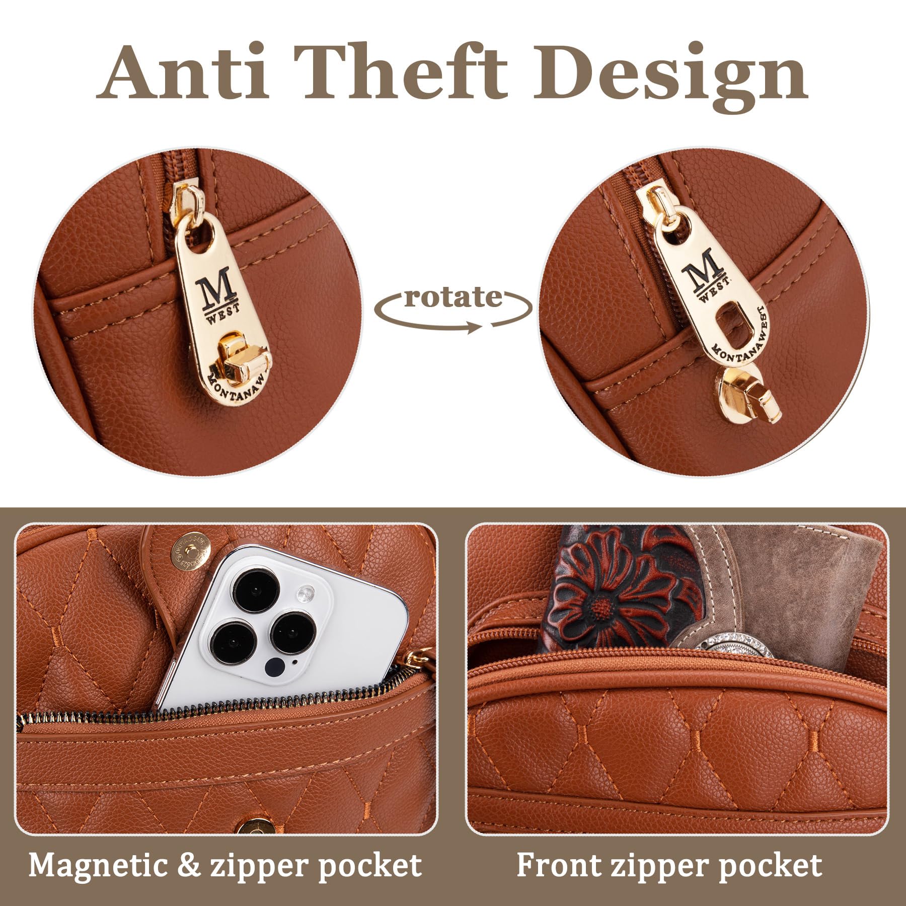 Montana West 3-Piece Anti-Theft Backpack Purse Set for Women - Small Quilted Crossbody Bag with RFID Protection | Perfect for Travel, Work, and Everyday Use
