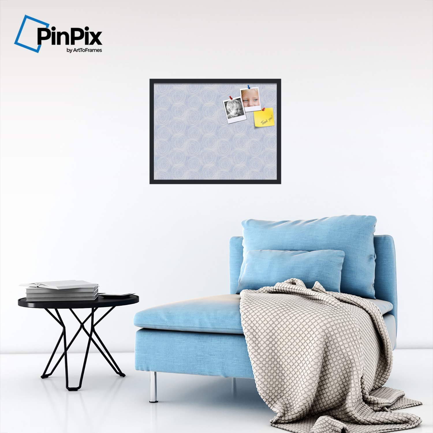 Custom Cork Bulletin Board 26x20 - Fabric Canvas Finish, Satin Black Frame - PinPix ArtToFrames Sketch Mill White Poster Board (PinPix-1927) - Perfect for Office, Classroom, or Home Decor Organization