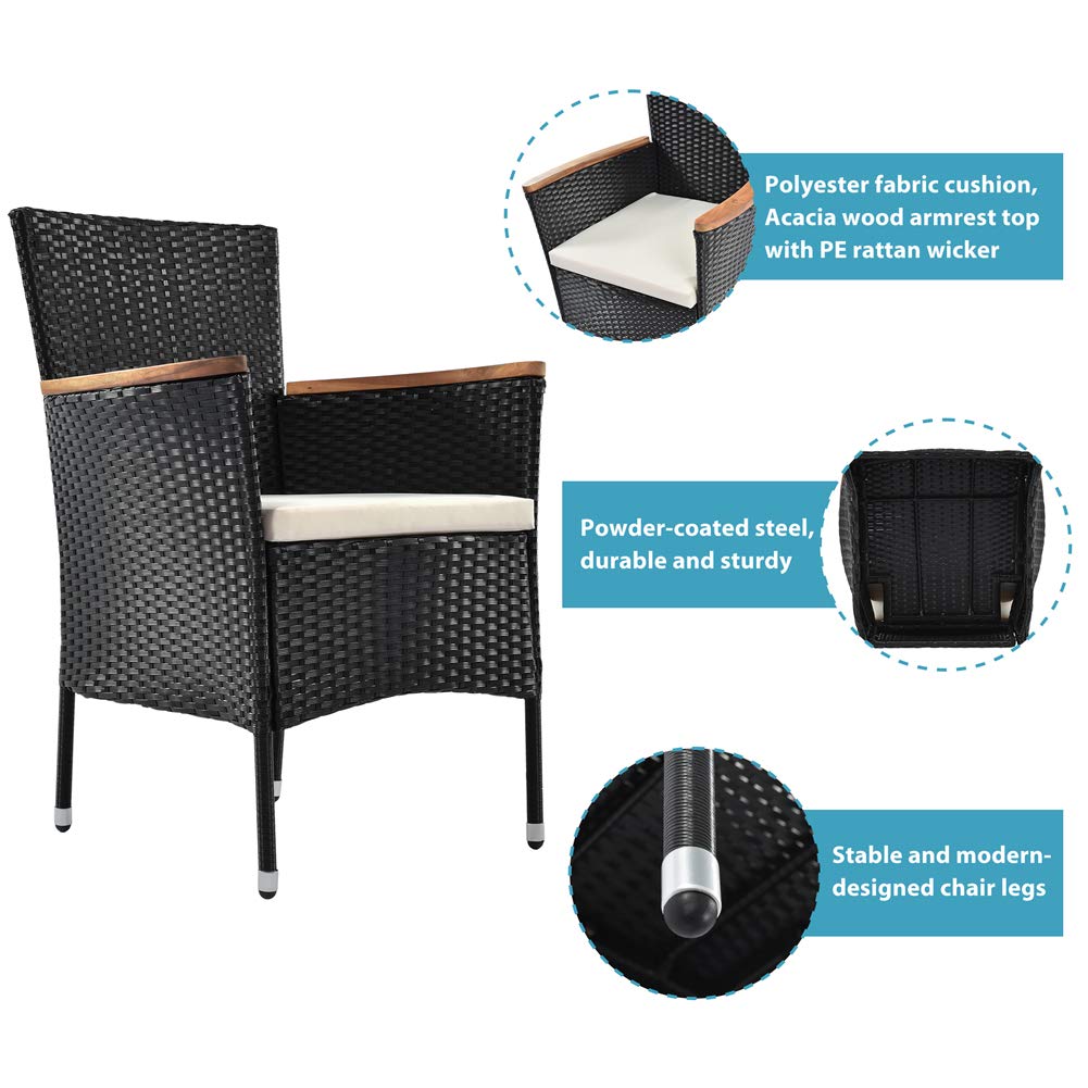 7-Piece Outdoor Sectional Conversation Set with Soft Cushions & Acacia Wood Table - Patio Wicker Furniture Set with Stackable Armrest Chairs - Perfect for Backyard, Garden, Poolside & Outdoor Entertaining