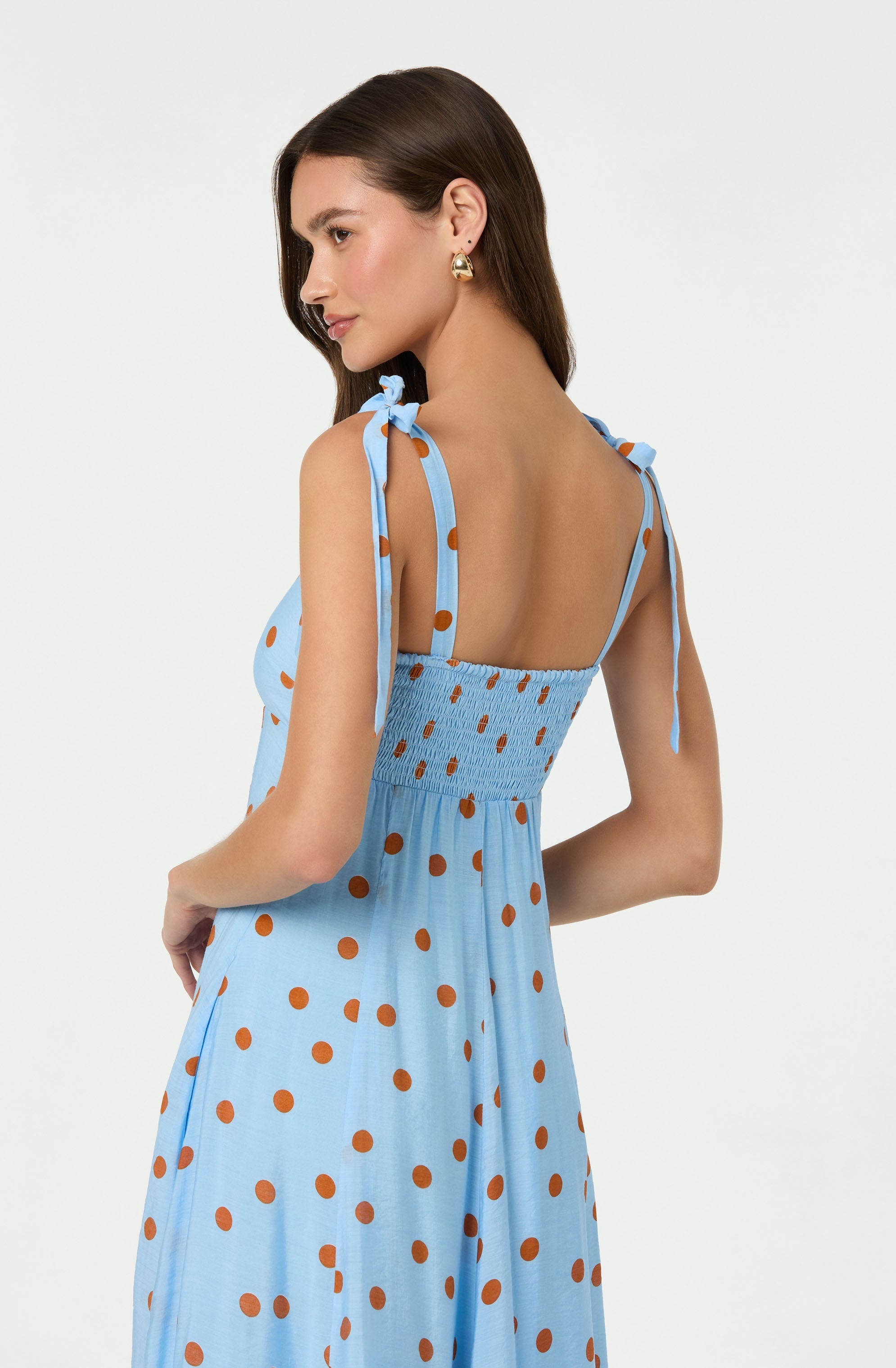Lilliana Polka Dot Midi Dress - Women's Floral Print Summer Dress with Short Sleeves - Perfect for Beach Vacations, Date Nights & Casual Outings