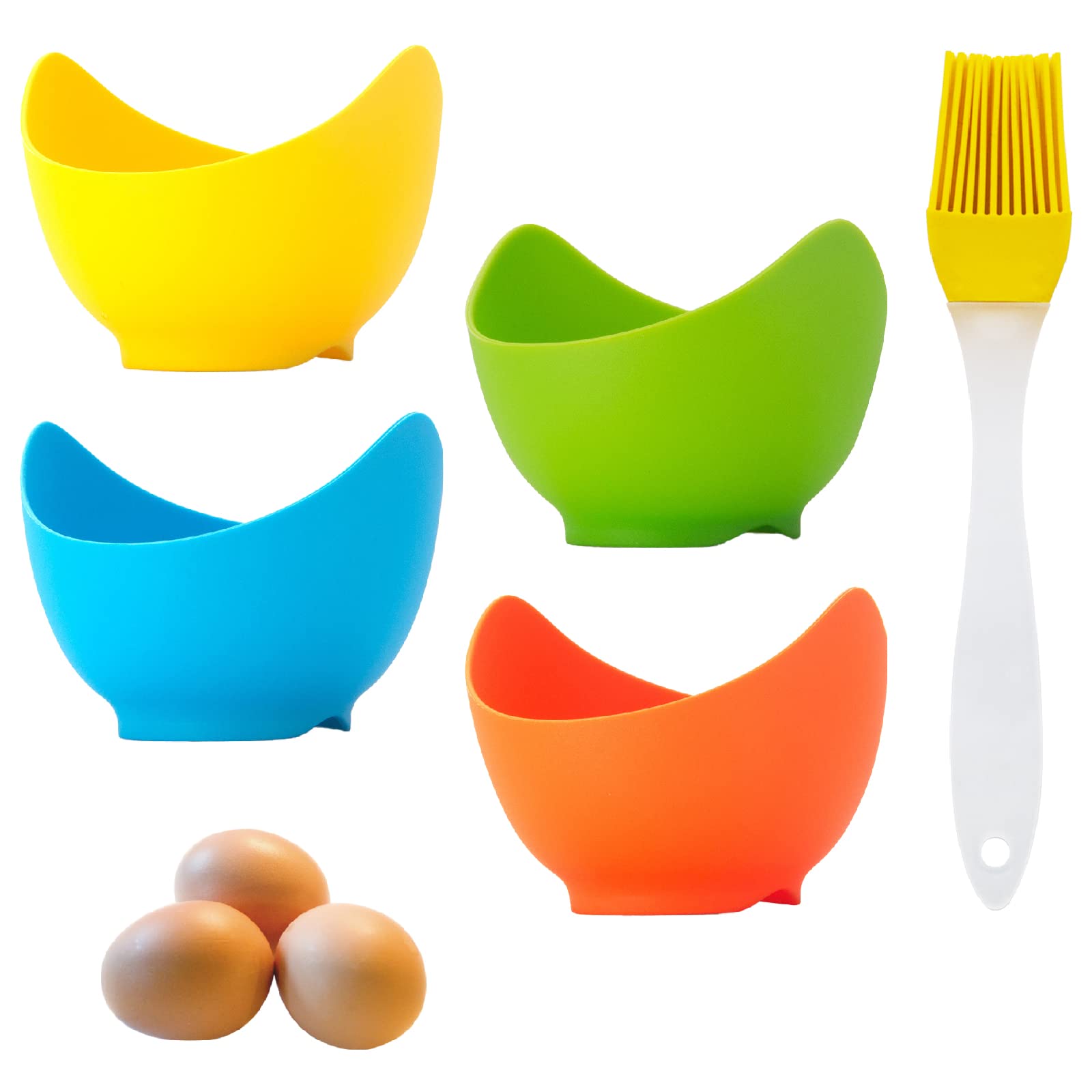 4 Pack BPA-Free Silicone Egg Poachers - Thickened Stable Egg Cooker Cups for Air Fryer, Microwave & Stovetop with Bonus Oil Brush - Perfect for Breakfast, Meal Prep & Keto Diet