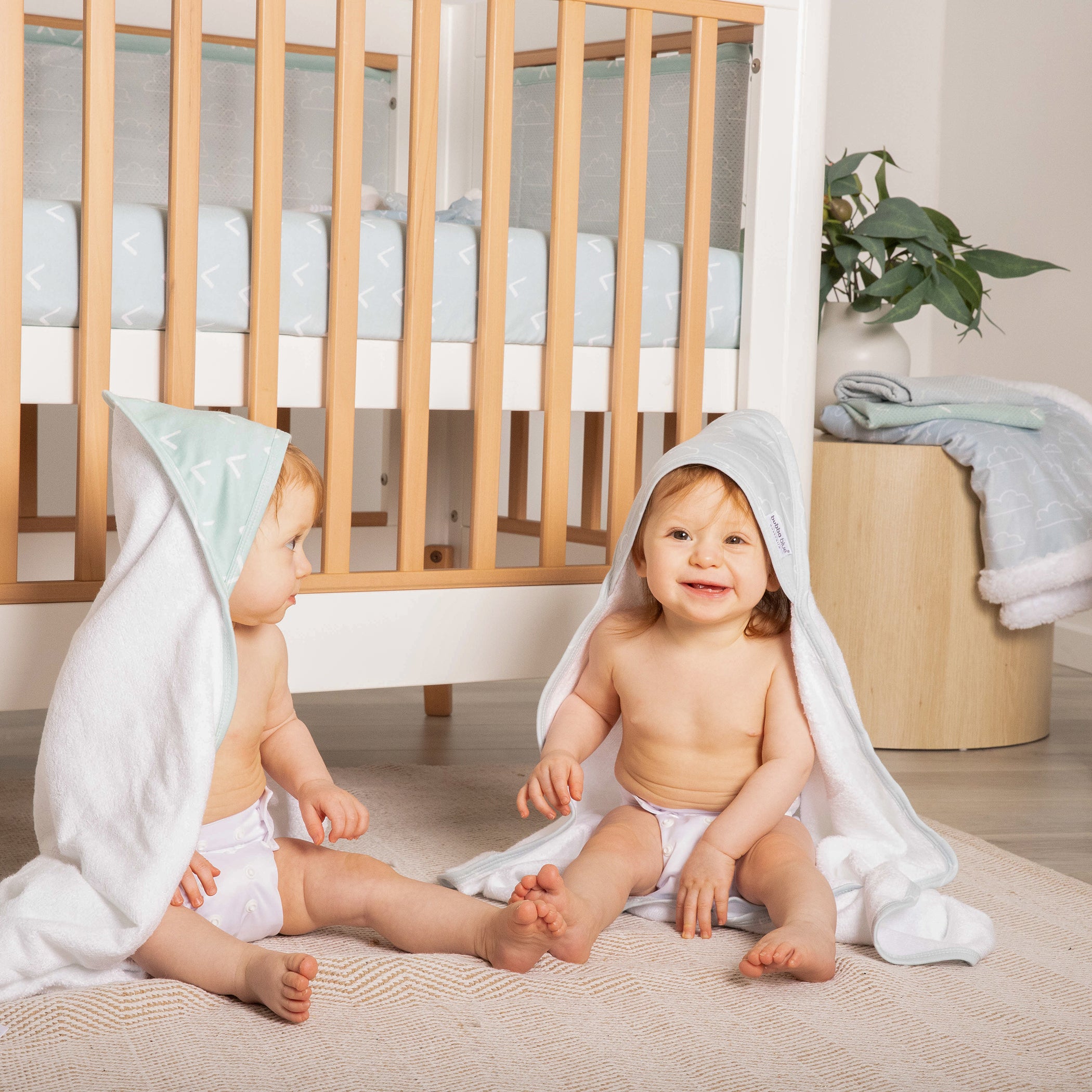 Nordic Style 2-Pack Hooded Baby Towel Set - Soft Dusty Sky & Mint for Newborns, Infants | Perfect for Bath Time, Swimming, and Beach Outings