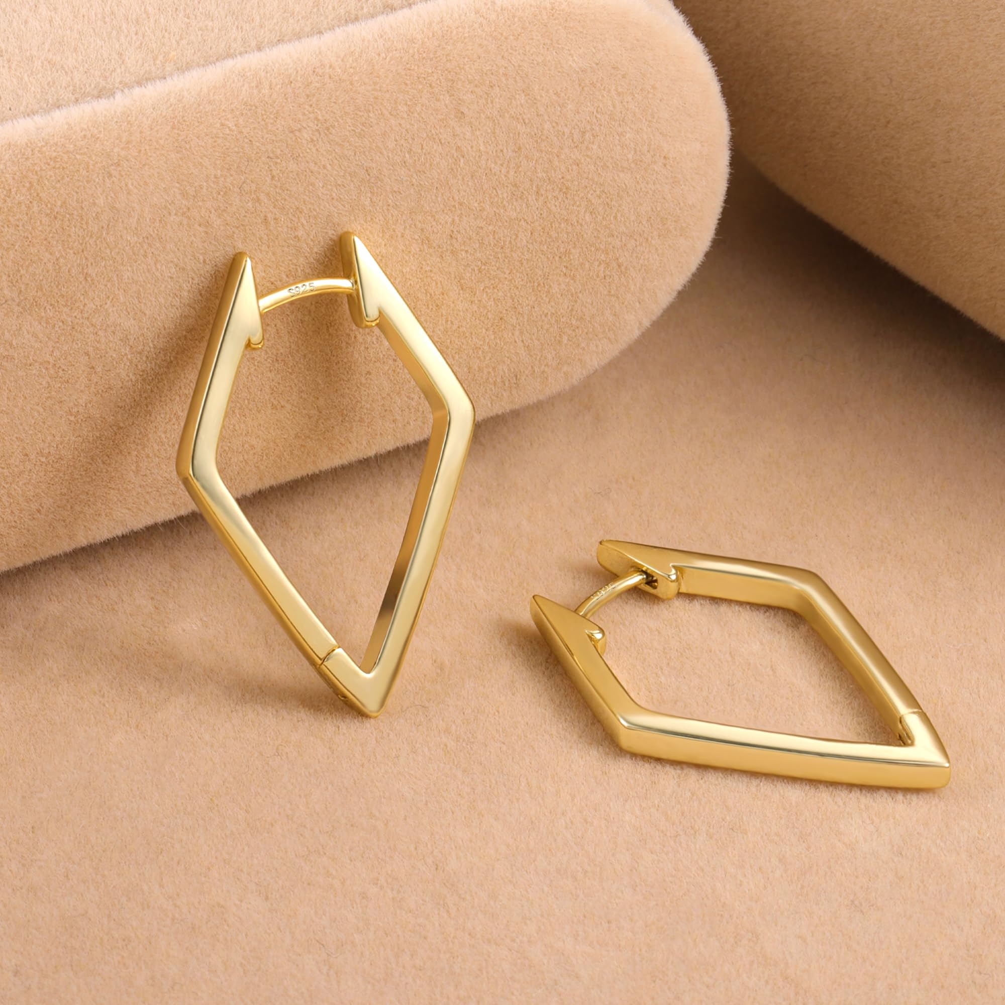 ALEXCRAFT Sterling Silver Earrings for Women - Rhombus & Triangle Geometric 14K Gold Plated Hypoallergenic Jewelry | Perfect Birthday Gift for Women & Girls | Ideal for Parties, Weddings & Everyday Wear