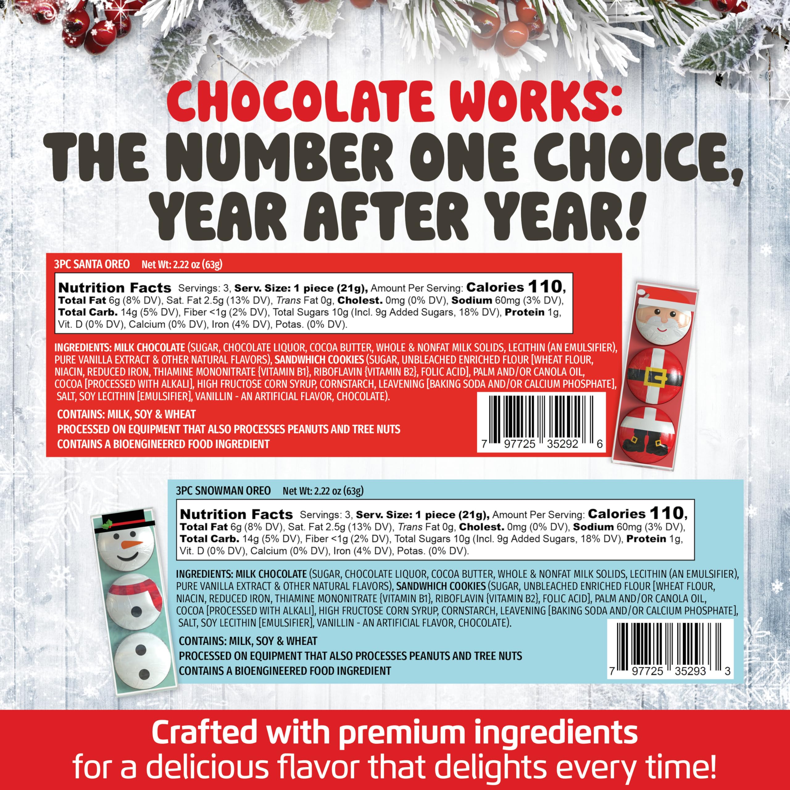 Premium Chocolate Covered Cream Filled Cookies by Chocolate Works - Gourmet Christmas Chocolate Gift Box with Milk Chocolate Coated Cookies (Santa & Snowman Design) - 6 Pack Deluxe Holiday Treats for Gifting, Parties & Festive Celebrations