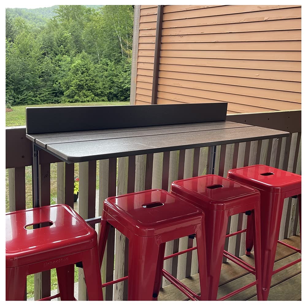 Adjustable Hanging Balcony Table - Foldable Outdoor Railing Serving Table with 5 Height Settings - Perfect for Patio, Balcony & Deck (Espresso, 80x27cm) - Ideal for Small Space Dining, Coffee Break & Outdoor Entertaining