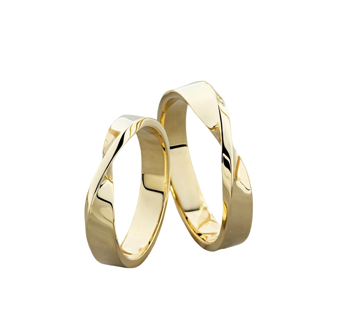 His & Her 4mm Wide Mobius Wedding Band Rings Set - 14K Yellow Gold Plated & 925 Sterling Silver - Handmade Twisted Matching Anniversary Rings - Stackable Bridal Jewelry - Perfect Gift for Couples (Wedding, Anniversary, Engagement, Valentine's Day Gift)