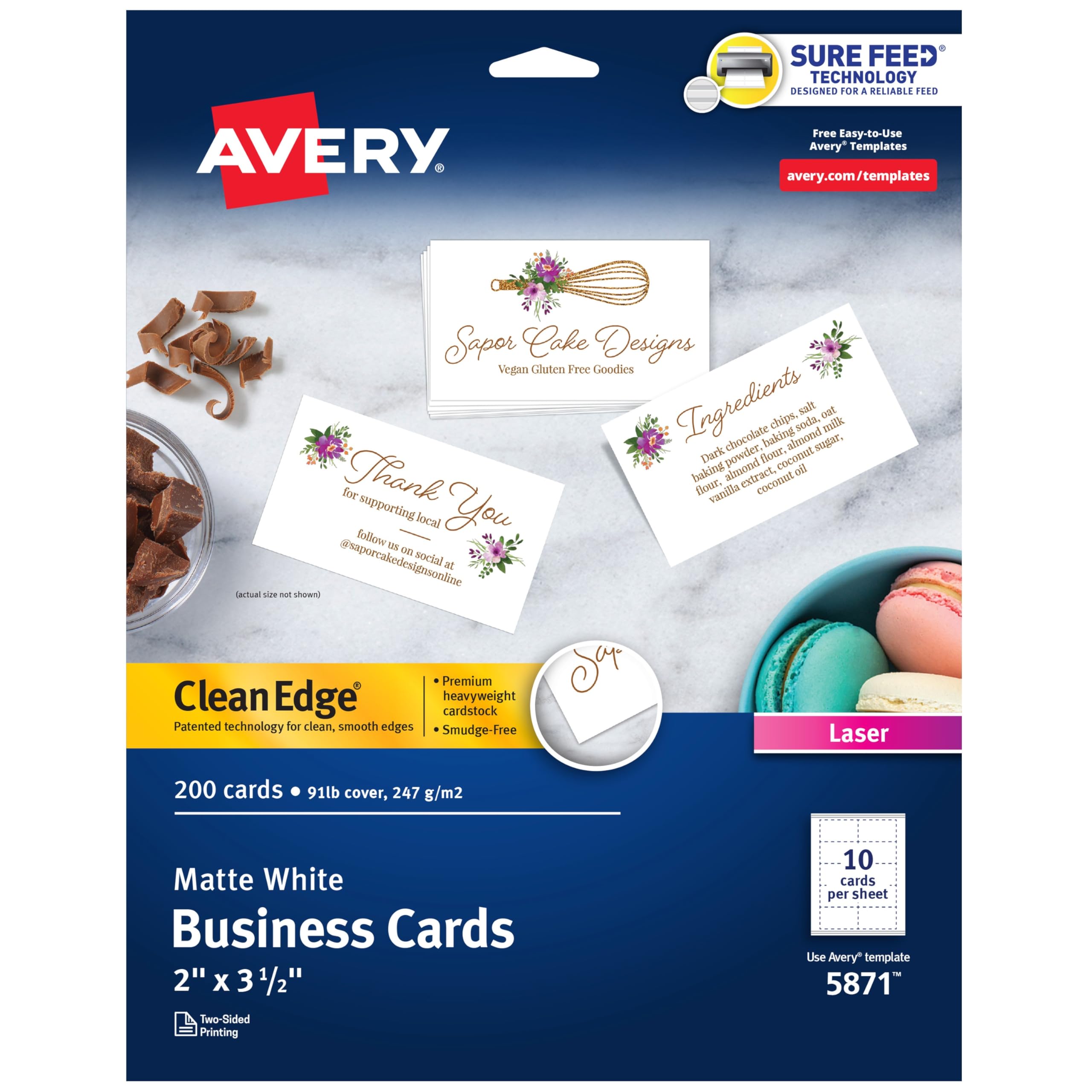 Avery Clean Edge Printable Business Cards with Sure Feed Technology - 2